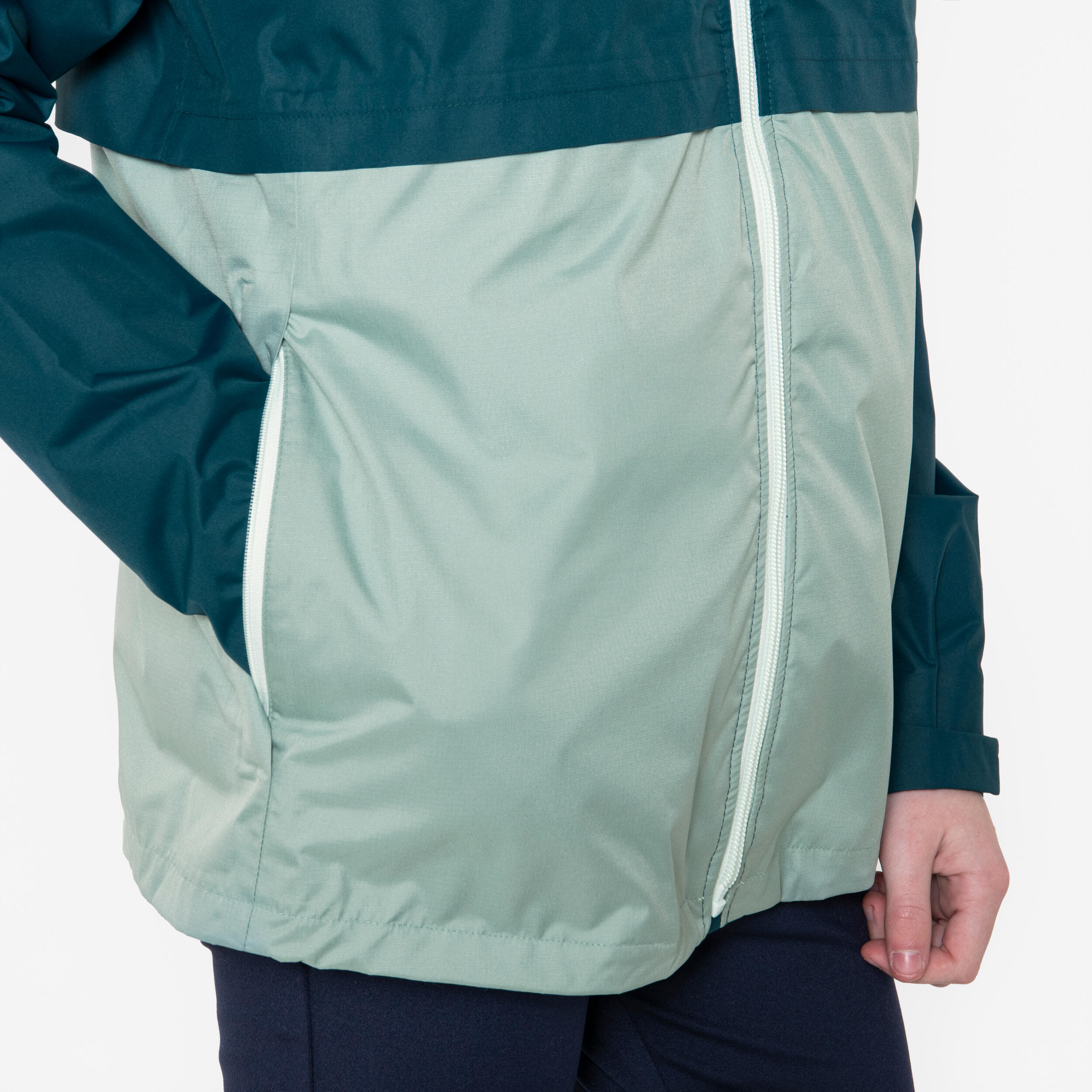 KIPRUN Detská nepremokavá hrejivá bežecká bunda JKT 3v1 modro-zelená 7-8 r (123-130 cm) · záber 6