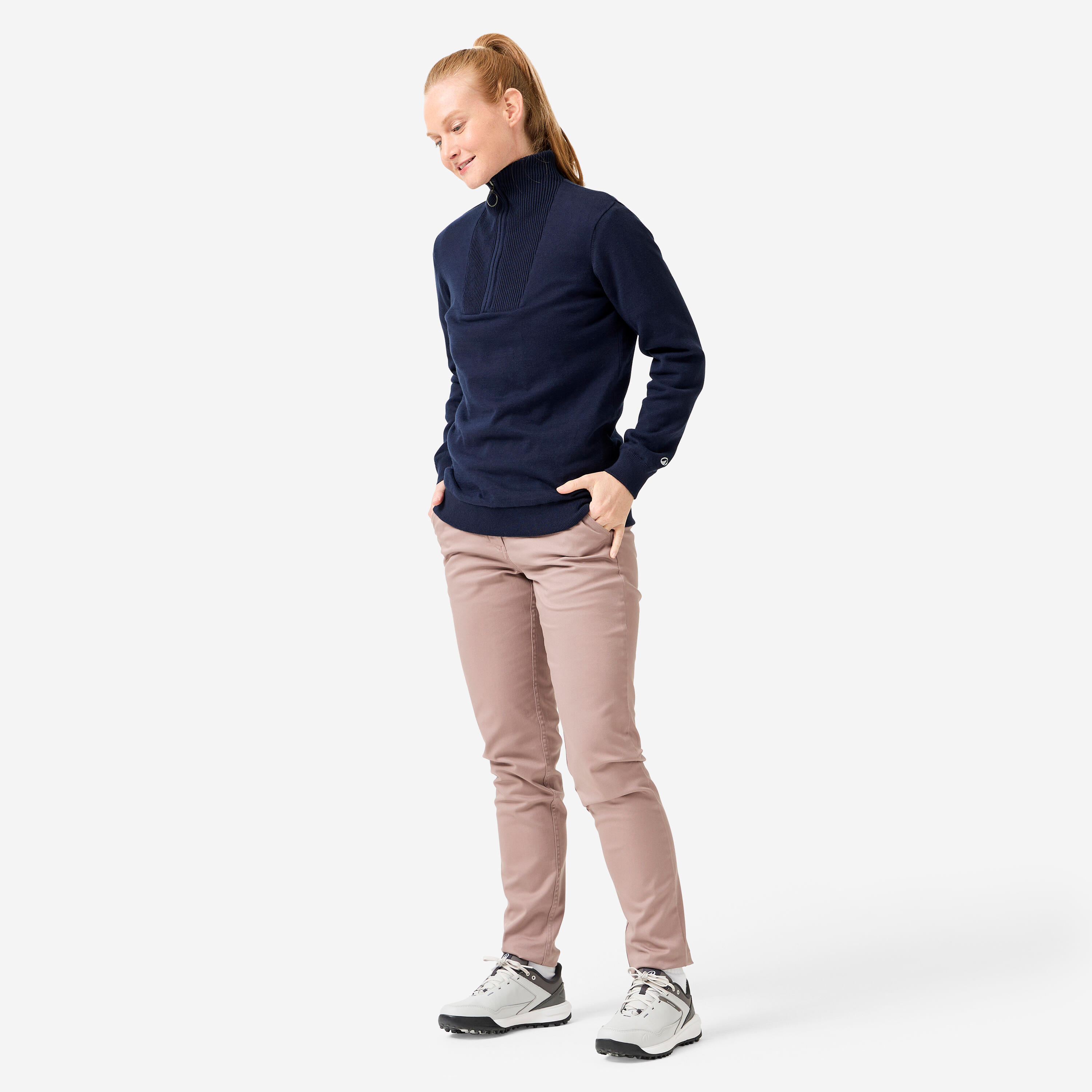 Winddichter Golfpullover mit Stehkragen und Reissverschluss für Damen MW500 blau 2/8