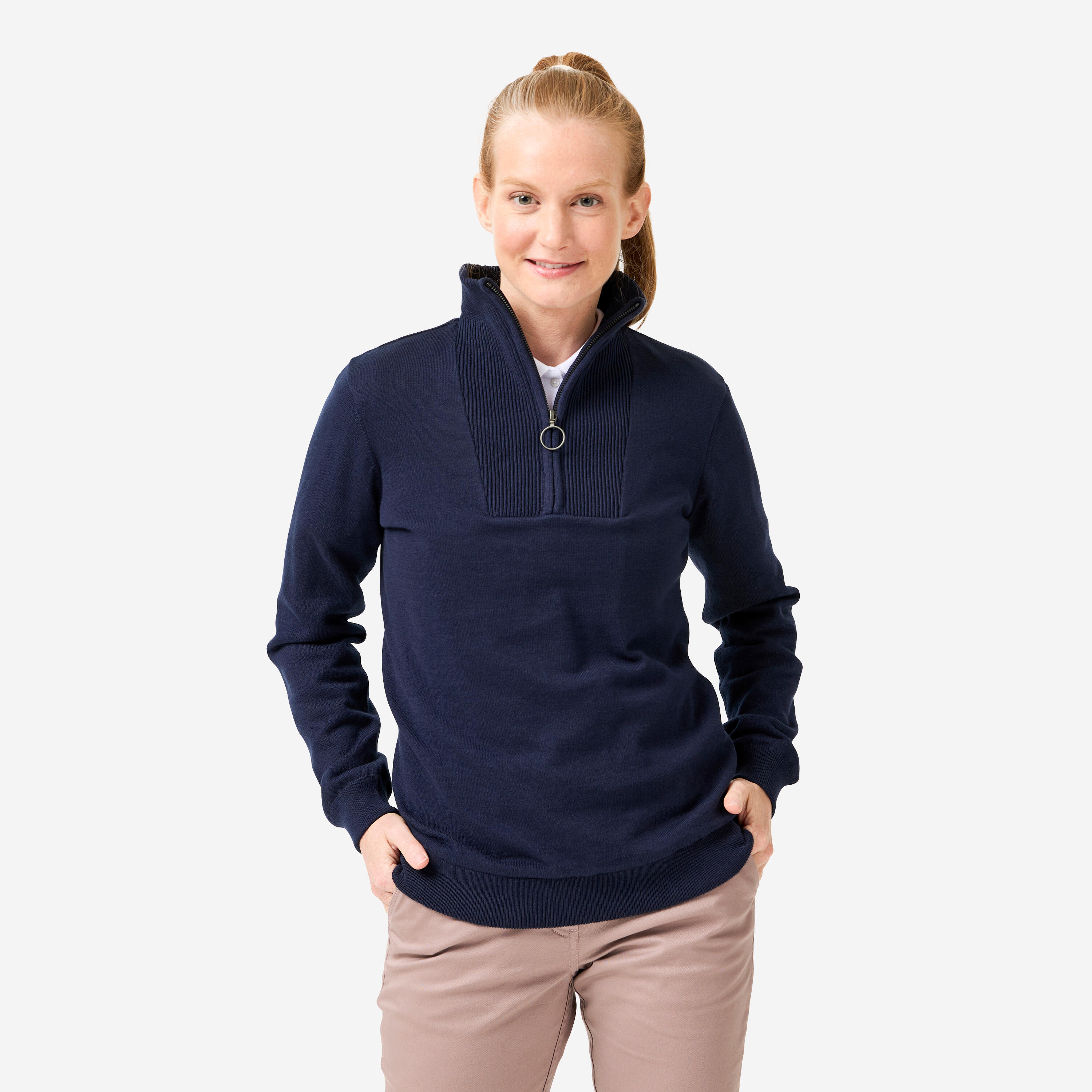 INESIS W golf water-repellent zipped high neck pullover MW500 navy blue