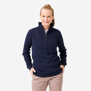 Jersey de golf cortavientos cuello alto con cremallera Mujer, MW500 azul marino