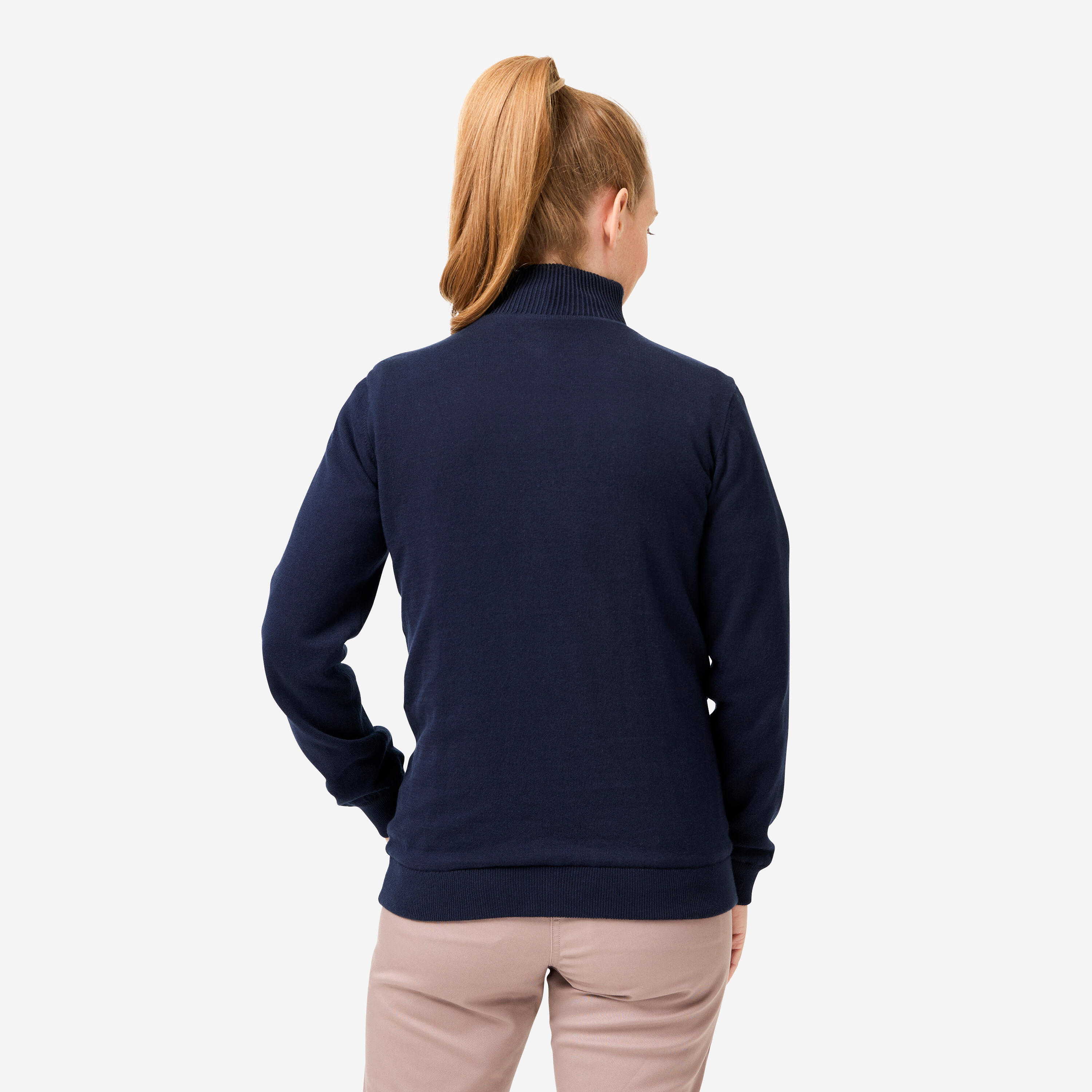 Winddichter Golfpullover mit Stehkragen und Reissverschluss für Damen MW500 blau 4/8