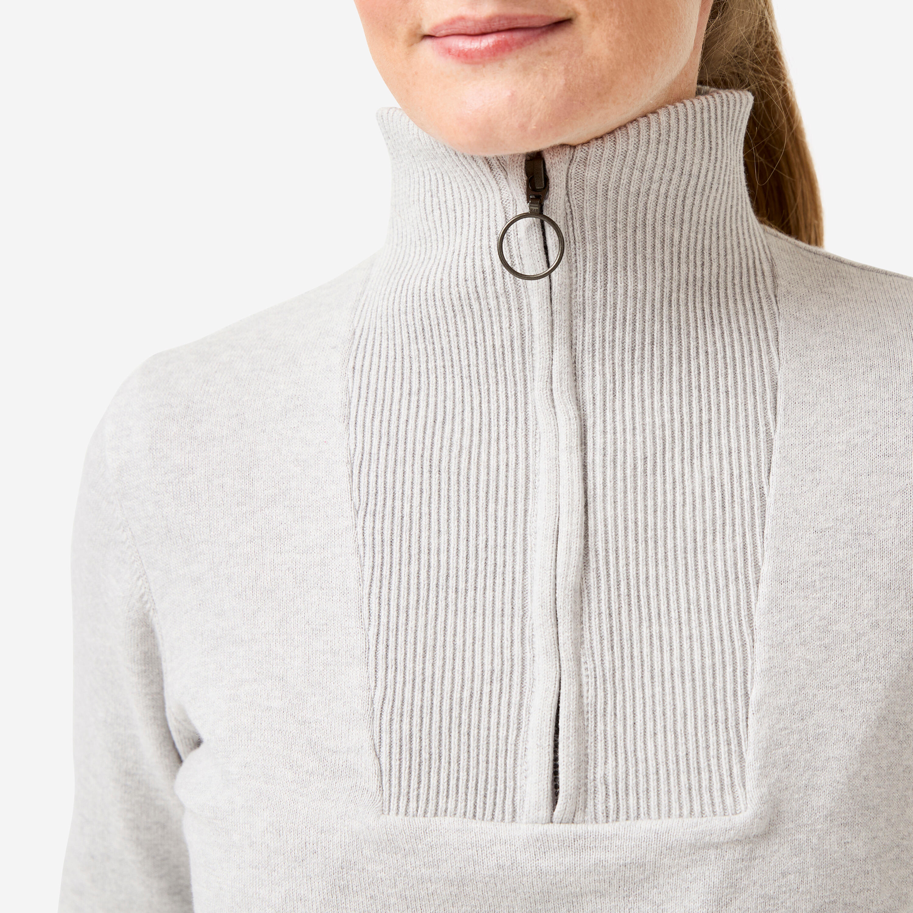 Camisola de Golf Corta-vento gola subida com fecho Mulher, MW500 Cinza 3/8