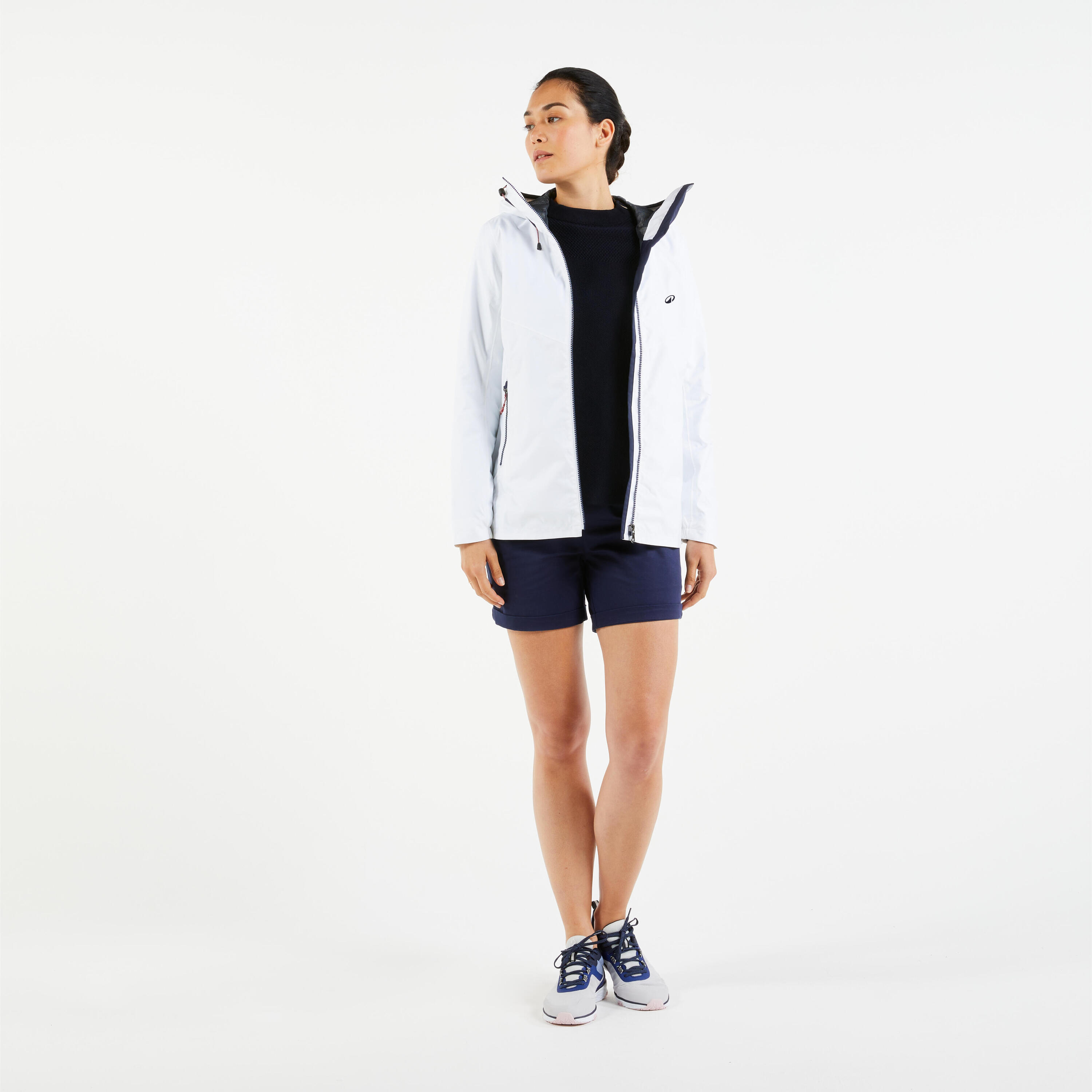 Chamarra de vela impermeable blanca para mujer Sailing 100 17/20