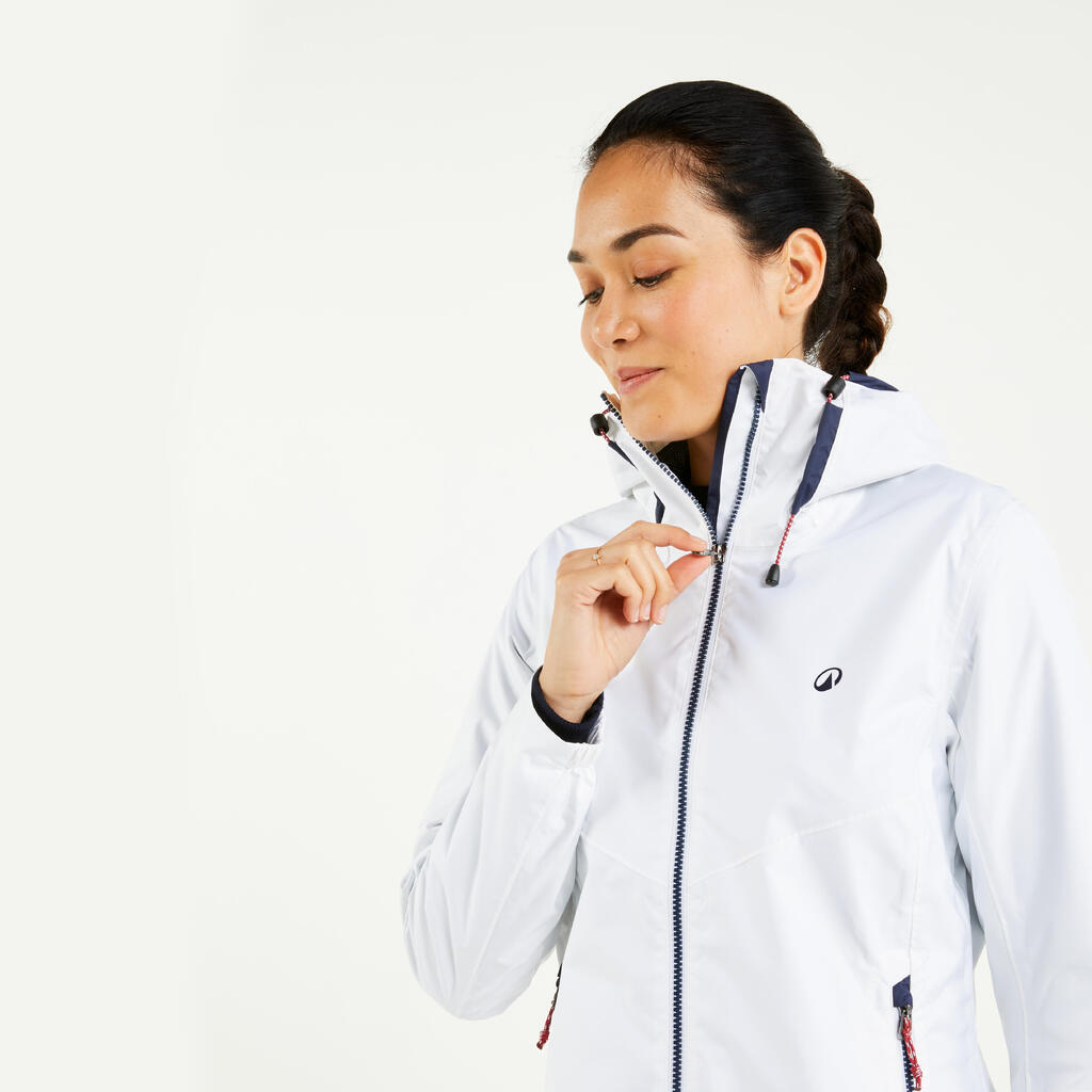 Women’s sailing waterproof jacket - Sailing 100 white orange