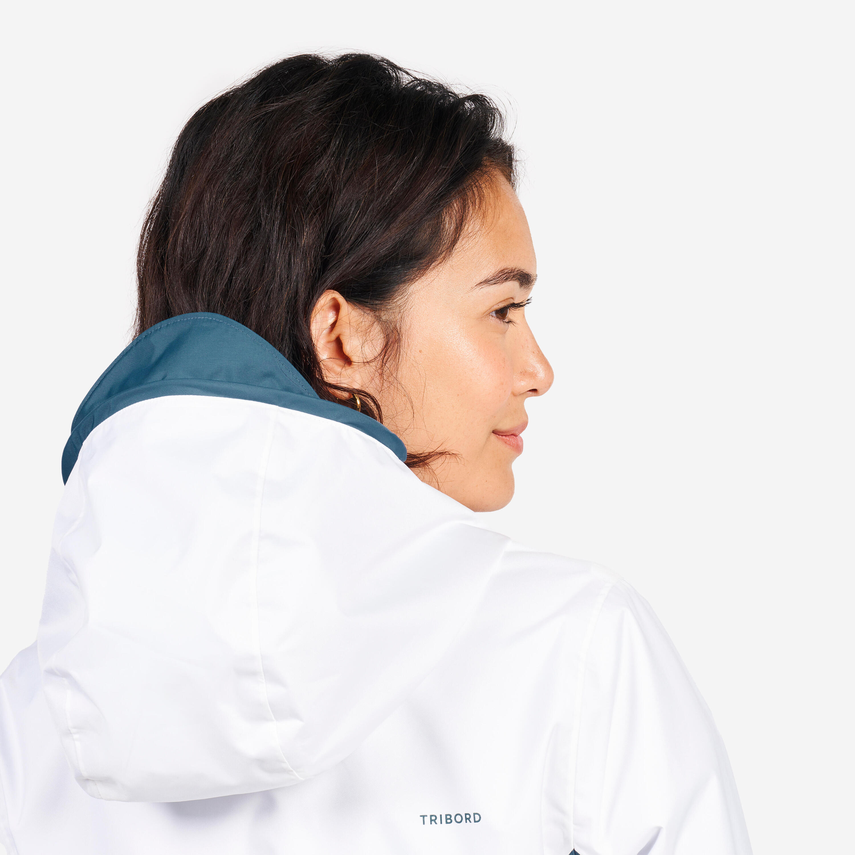 Chamarra de vela impermeable para lluvia gris con blanco para mujer Sailing 100 18/24
