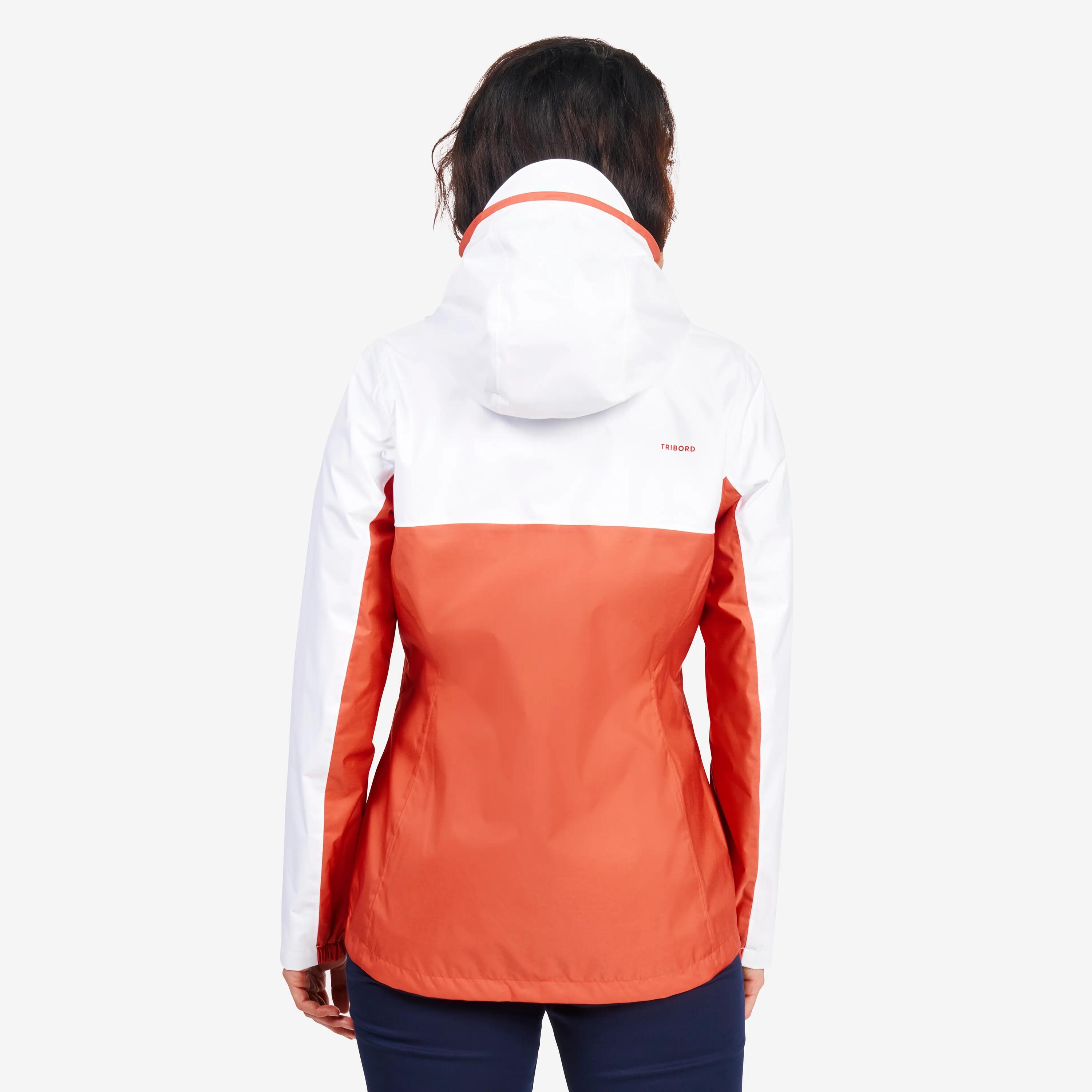 Chamarra de vela impermeable blanco con naranja para mujer Sailing 100 14/21