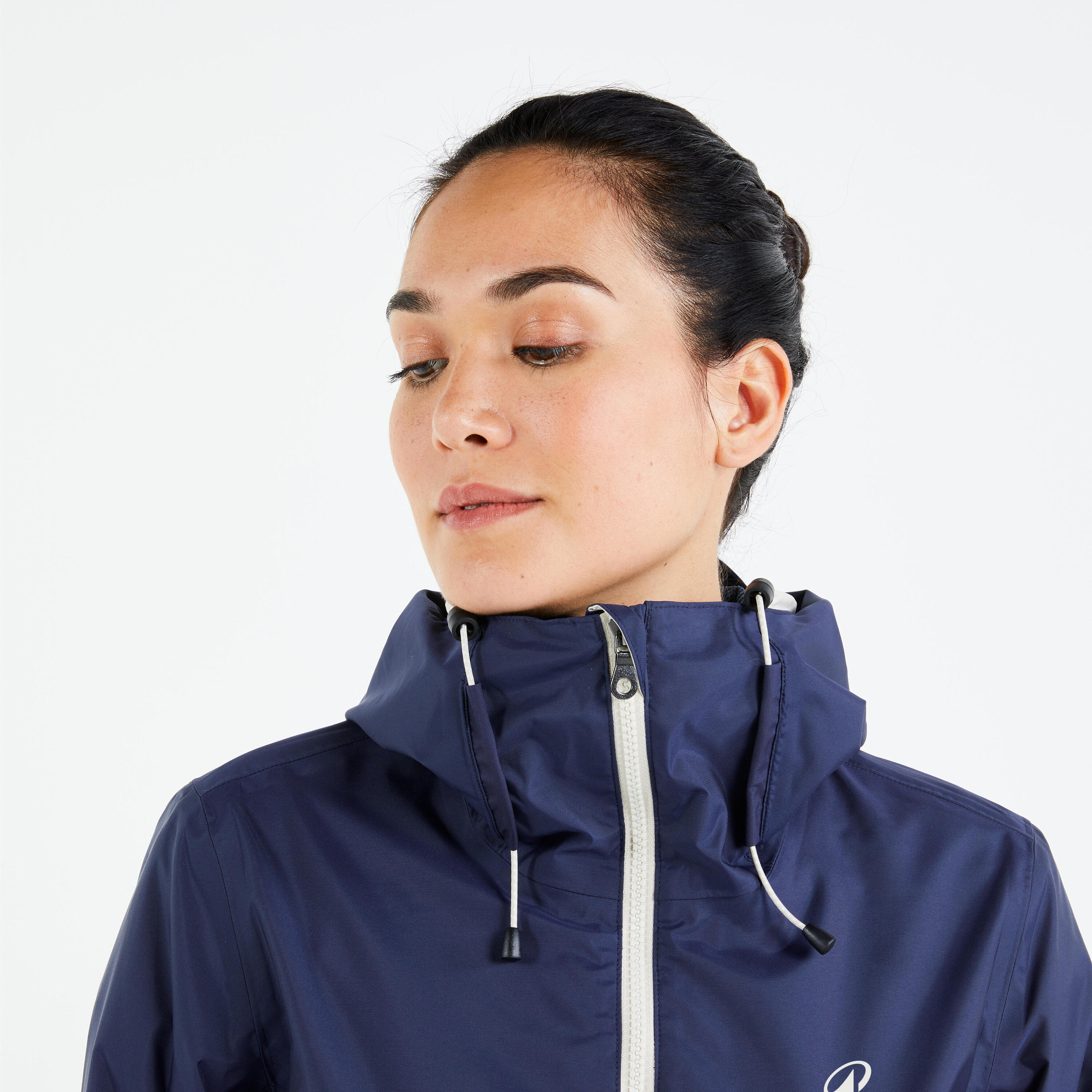 Chamarra de vela impermeable azul marino para mujer Sailing 100 12/18