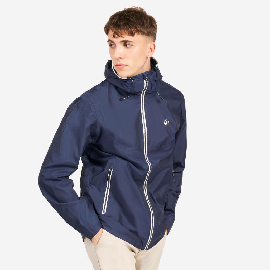 Men’s sailing waterproof jacket - Sailing 100 navy white