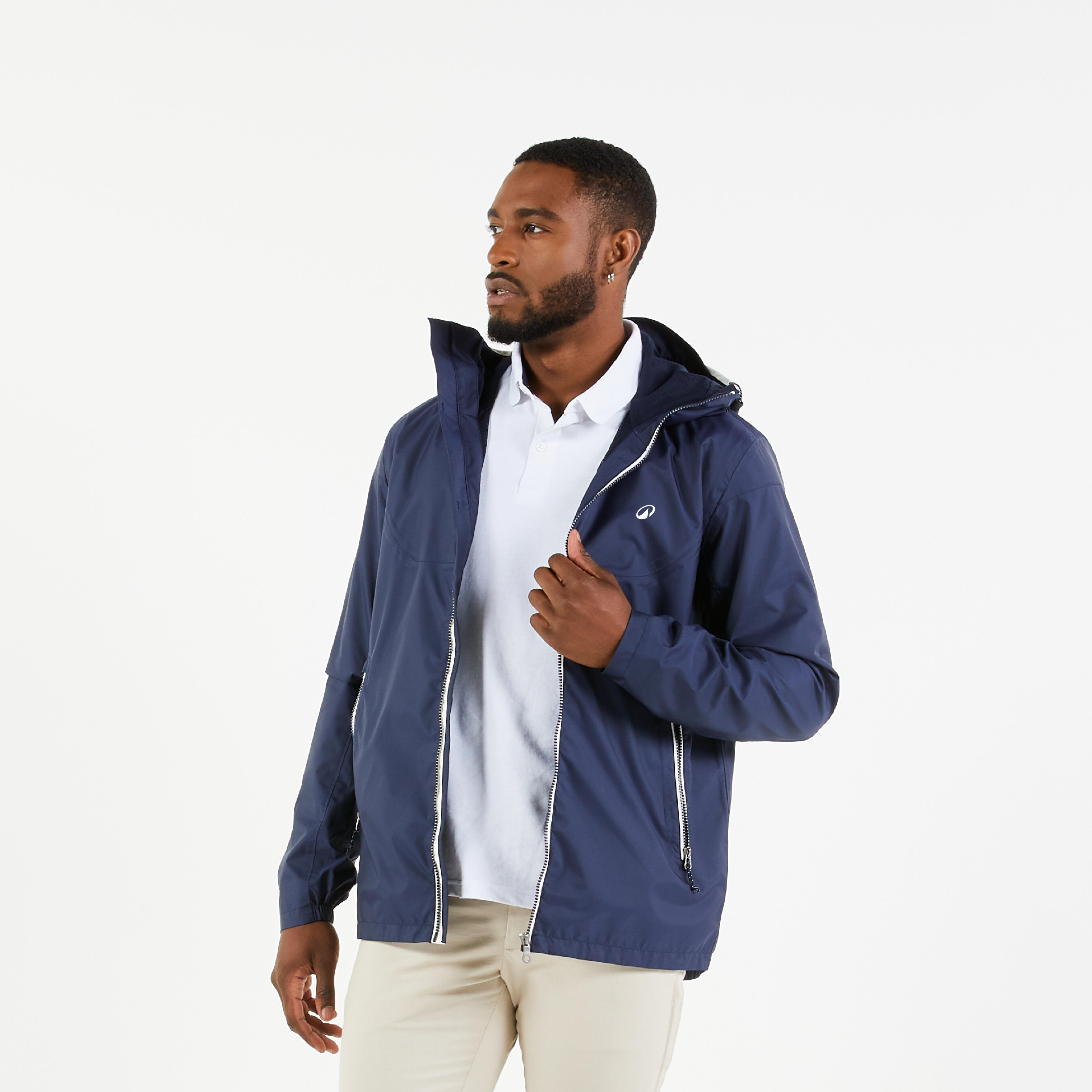 Men Sailing Jacket 100 Waterproof Navy Blue