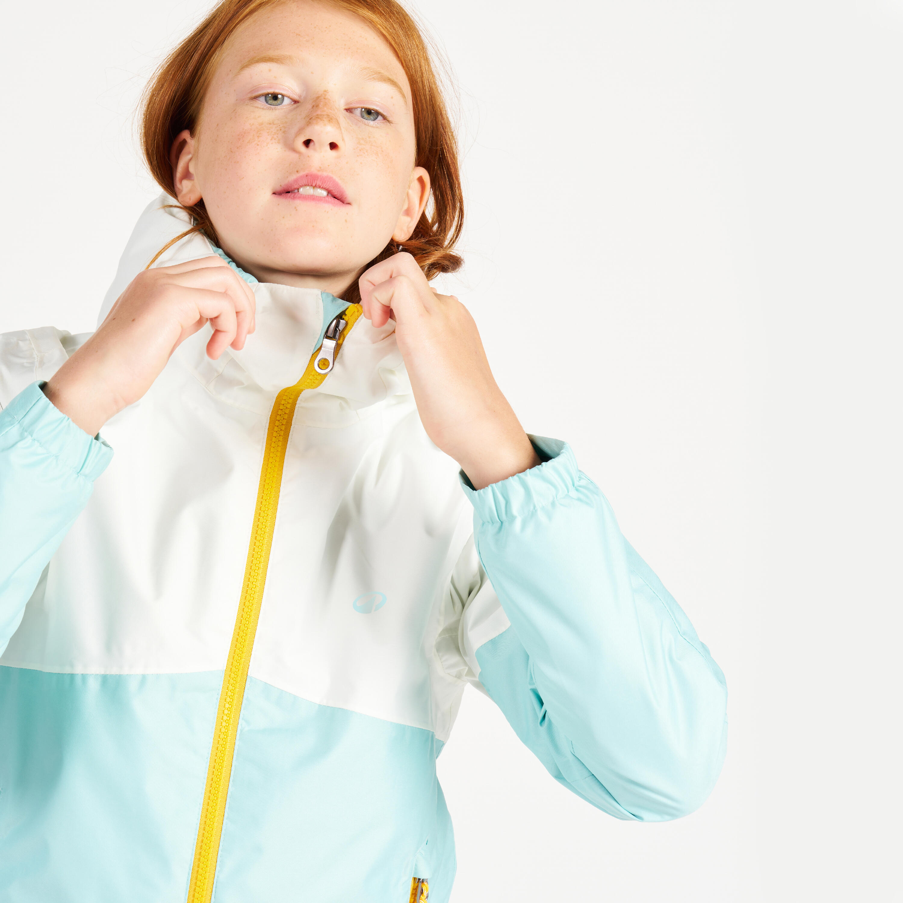 Giacca vela bambino SAILING 100 impermeabile bianco-azzurro 3/13