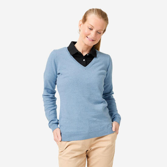 Damen Golf Pullover V-Ausschnitt Baumwolle - MW100 grau