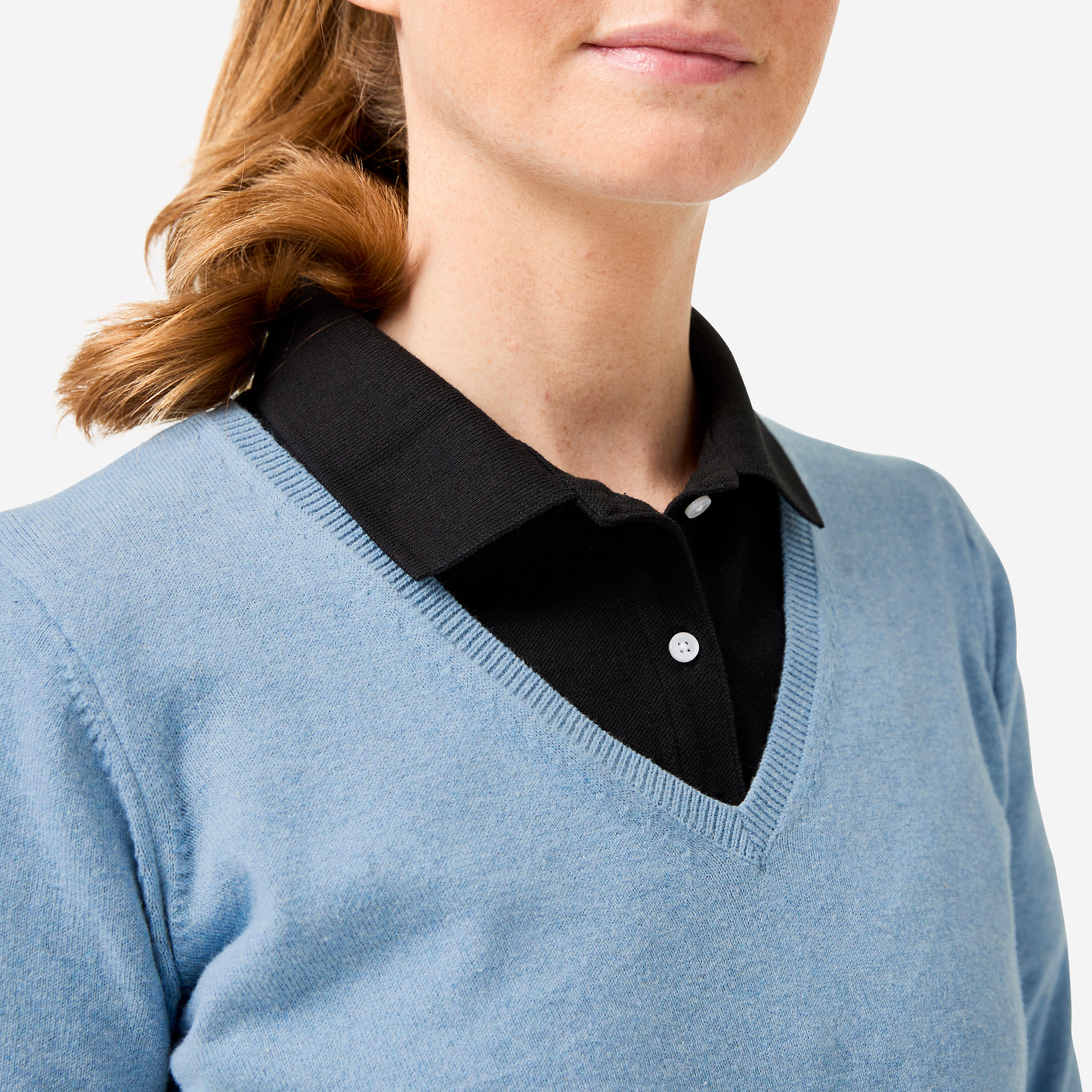 Pull de golf 100% coton col V femme, MW100 bleu 3/6