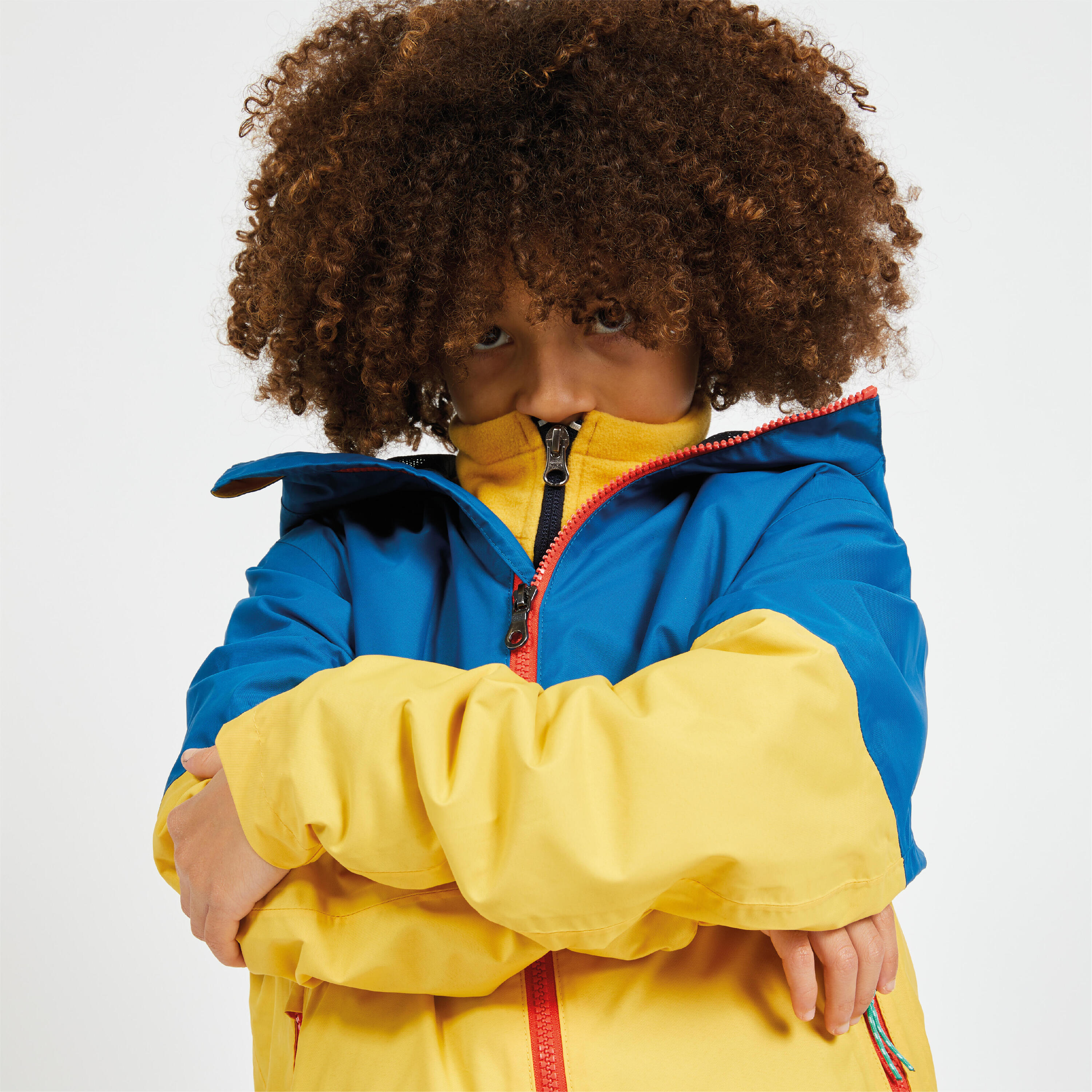 Veste imperméable et coupe vent de voile enfant, 100 jaune bleu 7/8