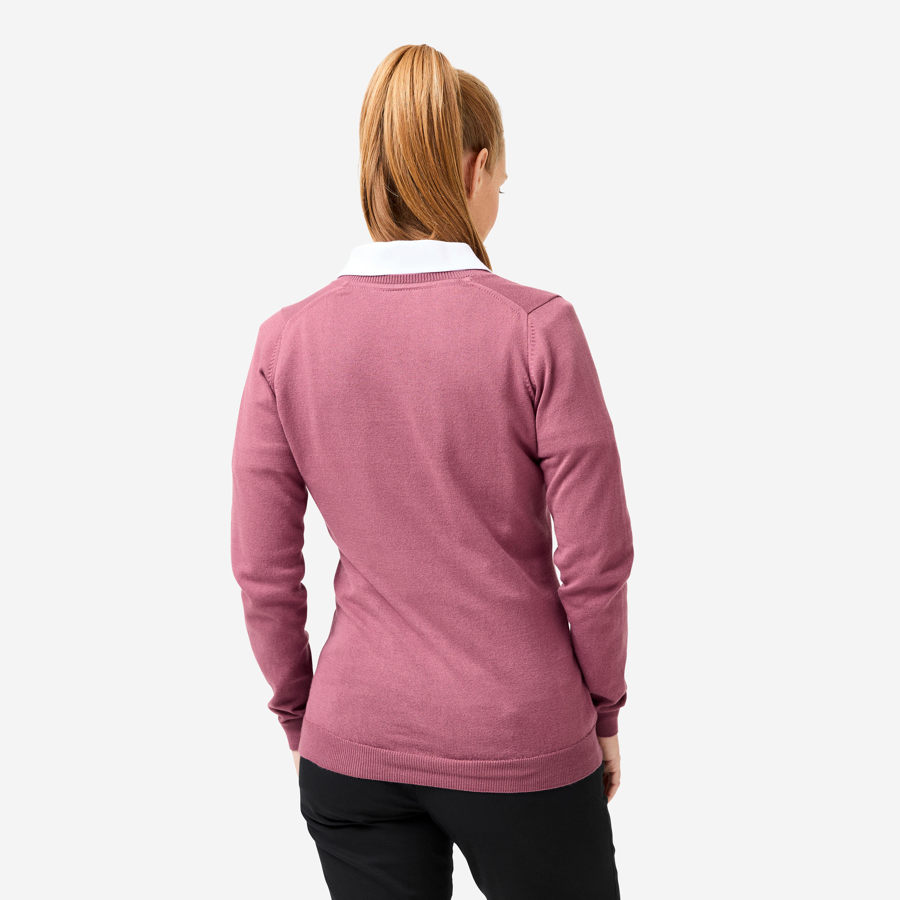Pull de golf 100% coton col V femme, MW100 violet grisé 4/7