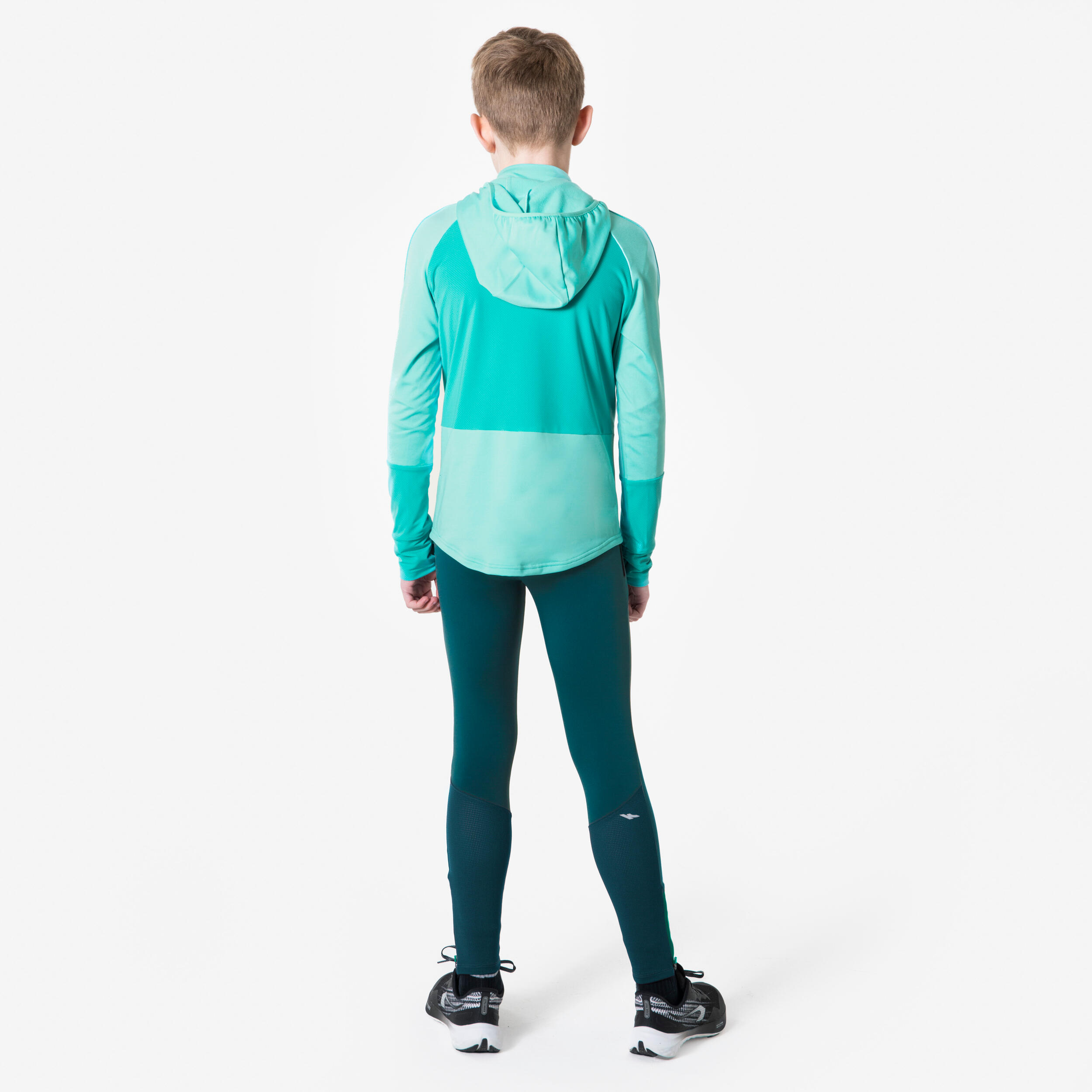 Maglia manica lunga running bambina WARM+ verde-turchese 8/12