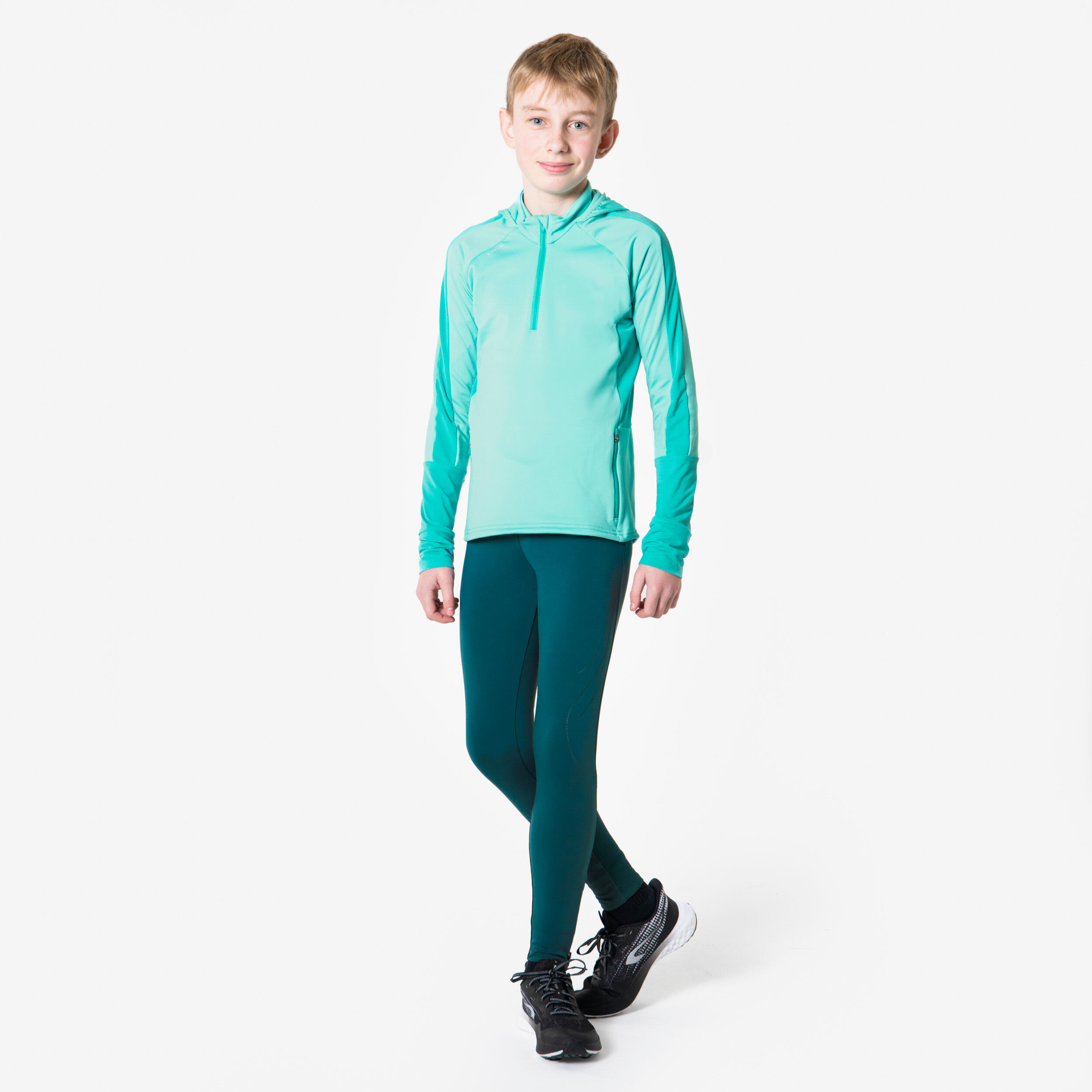 Maglia manica lunga running bambina WARM+ verde-turchese 2/12
