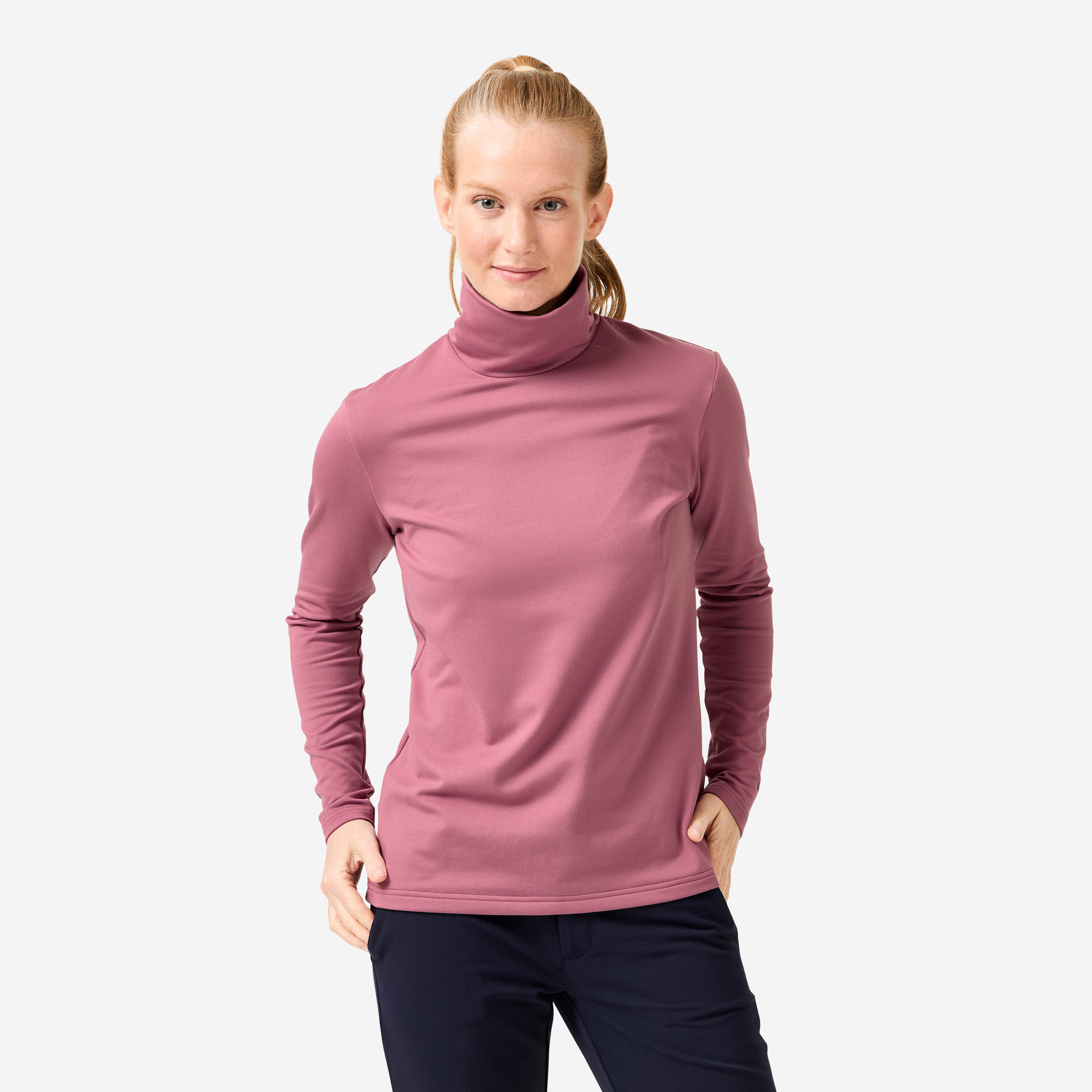 INESIS Dámske termotričko na golf s rolákovým golierom CW500 tmavoružové XS