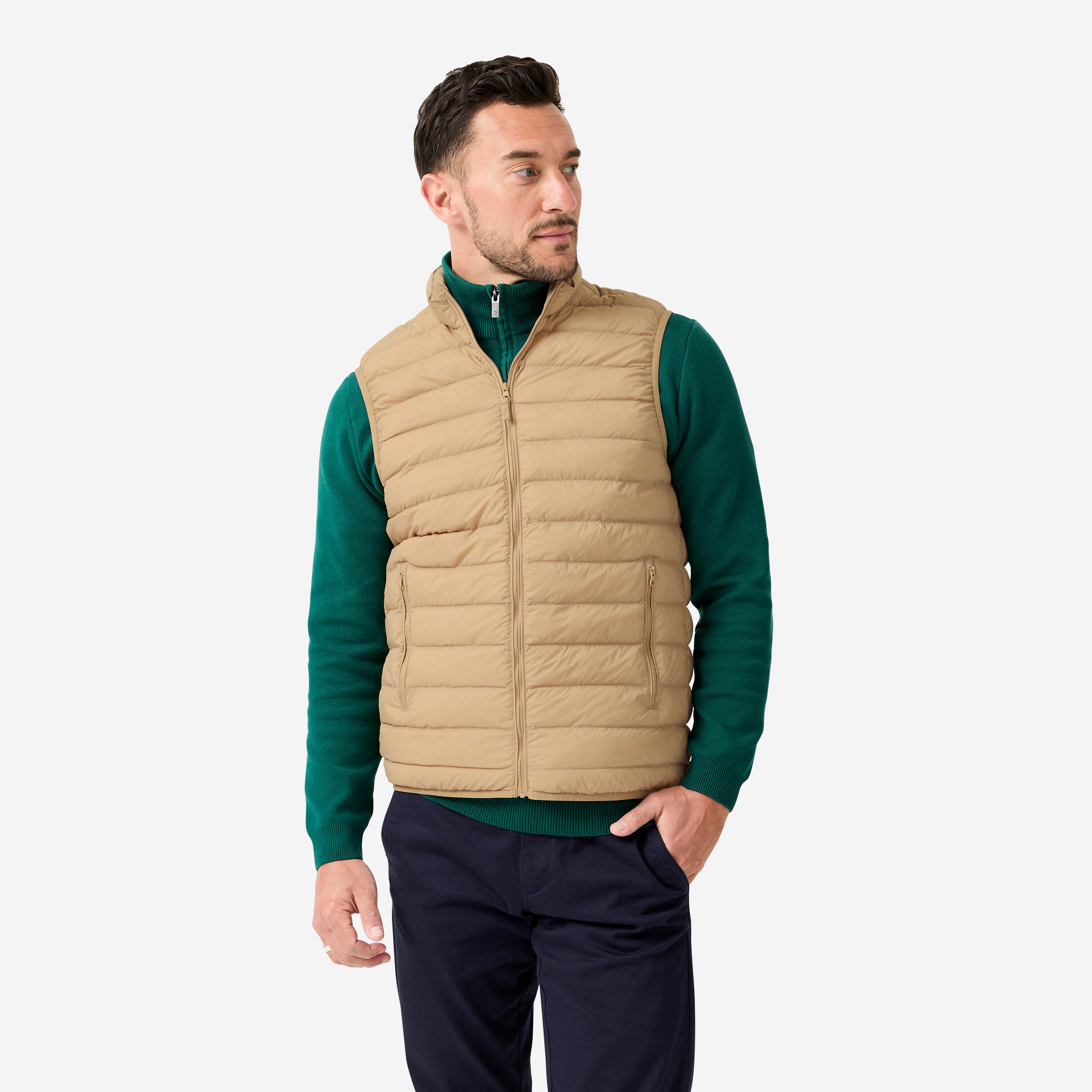 INESIS Chaqueta acolchada de golf sin mangas hombre, MW500 beige