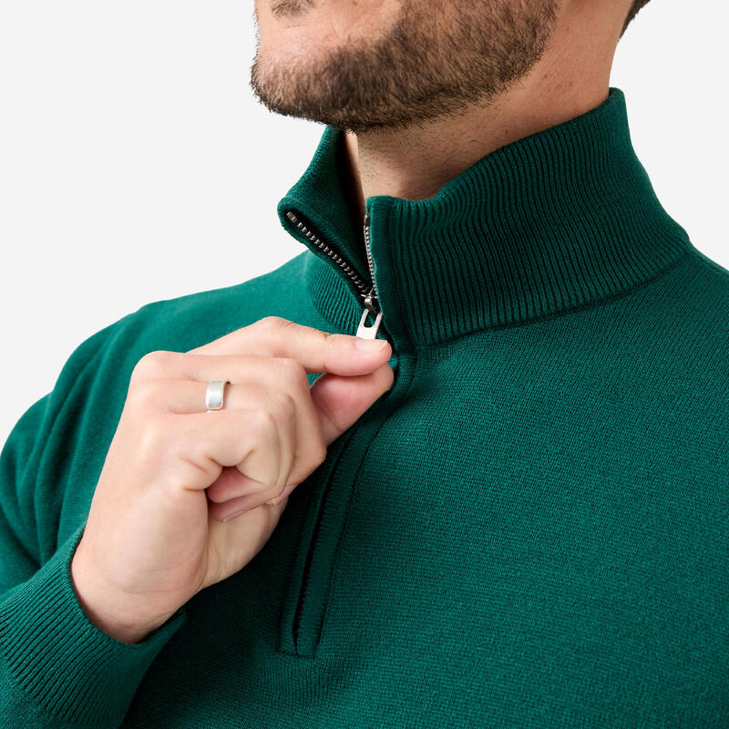 Pulover golf guler ridicat cu fermoar MW500 Verde Bărbați