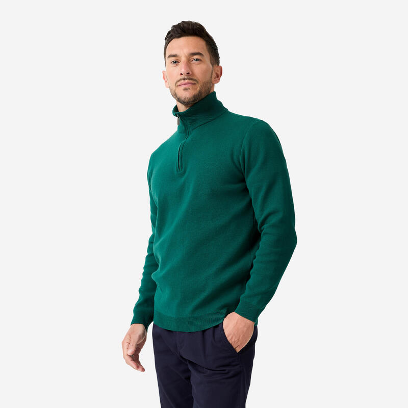 Pull de golf col montant zippé Homme, MW500 vert