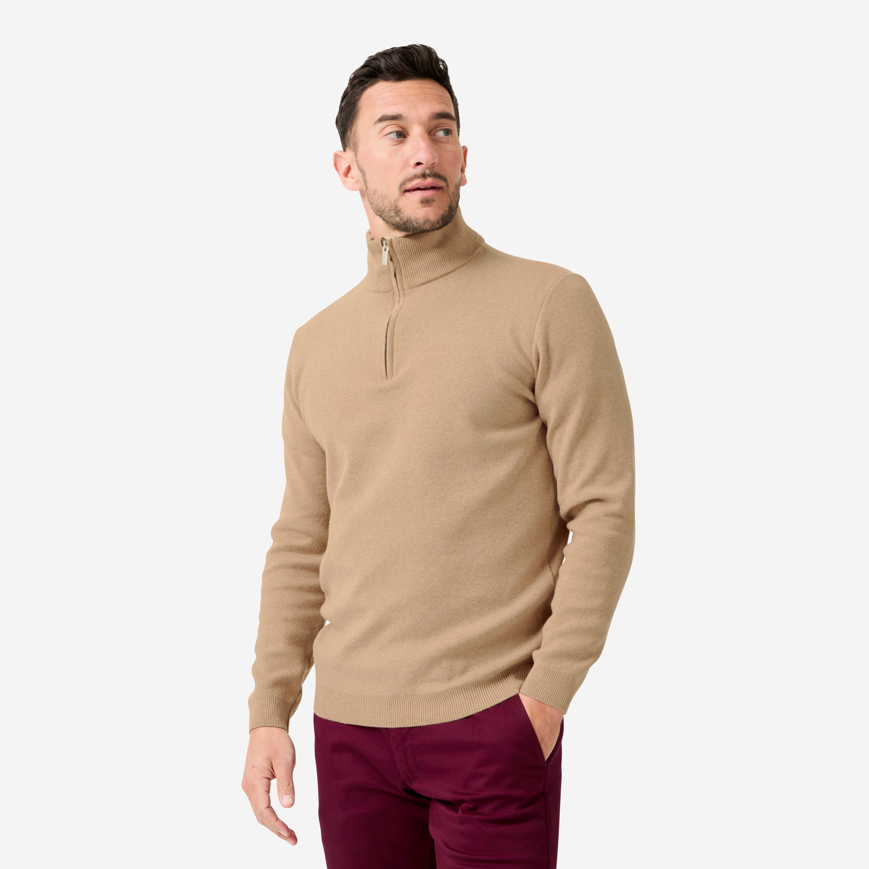 Pull de golf col montant zippé homme, mw500 beige - Golf - Inesis- Clubs - Entreprises - Collectivités - Associations