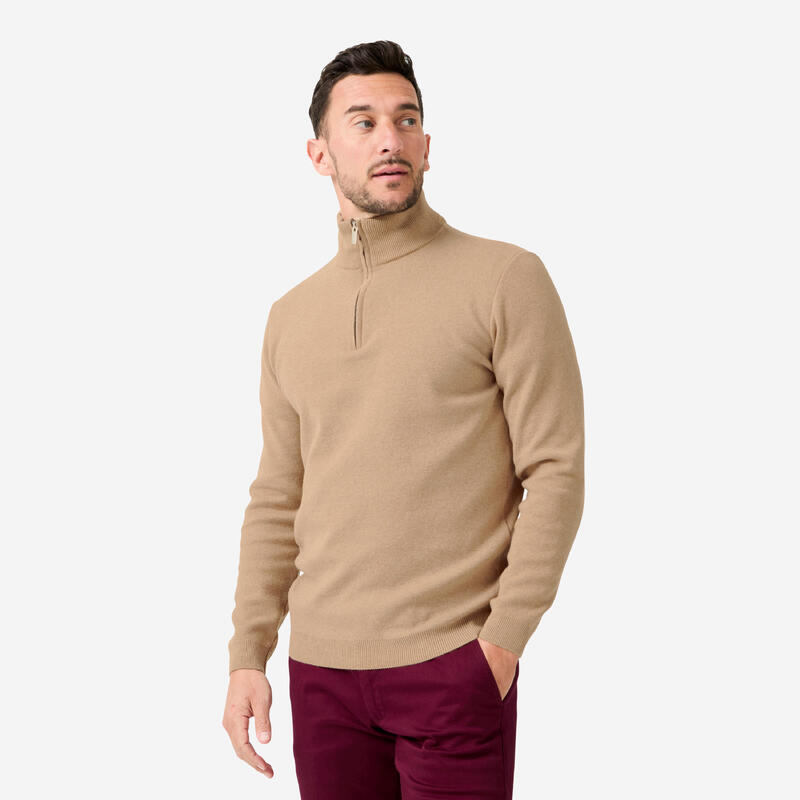 Pulover golf guler ridicat cu fermoar MW500 Bej Bărbați