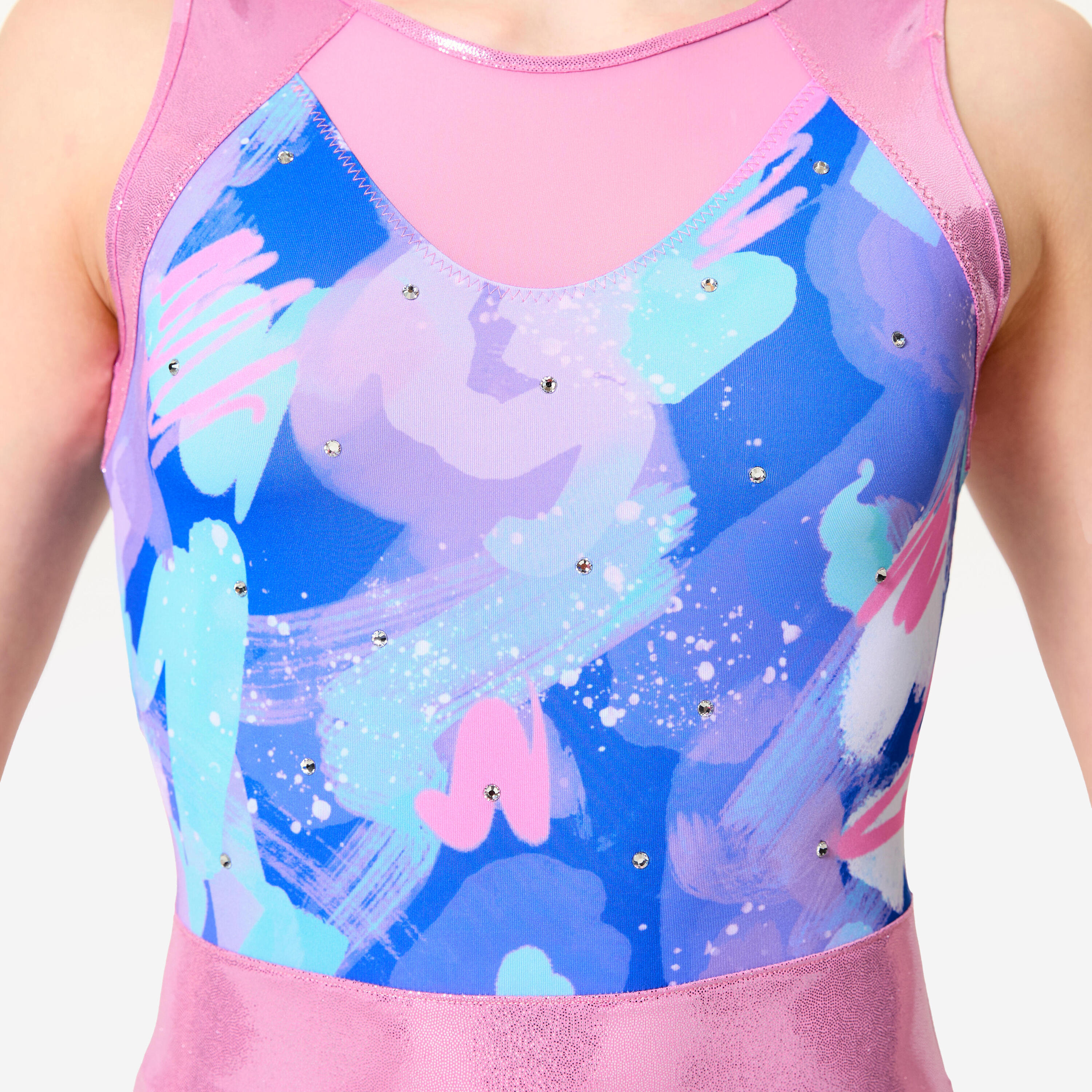 Girls' Sleeveless Gymnastics Leotard - Blue & Pink 2/4