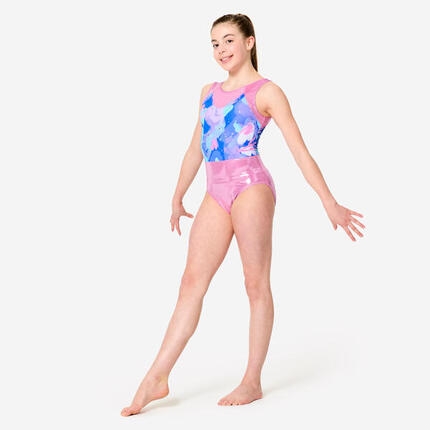 Justaucorps de gymnastique sans manches fille, bleu et rose