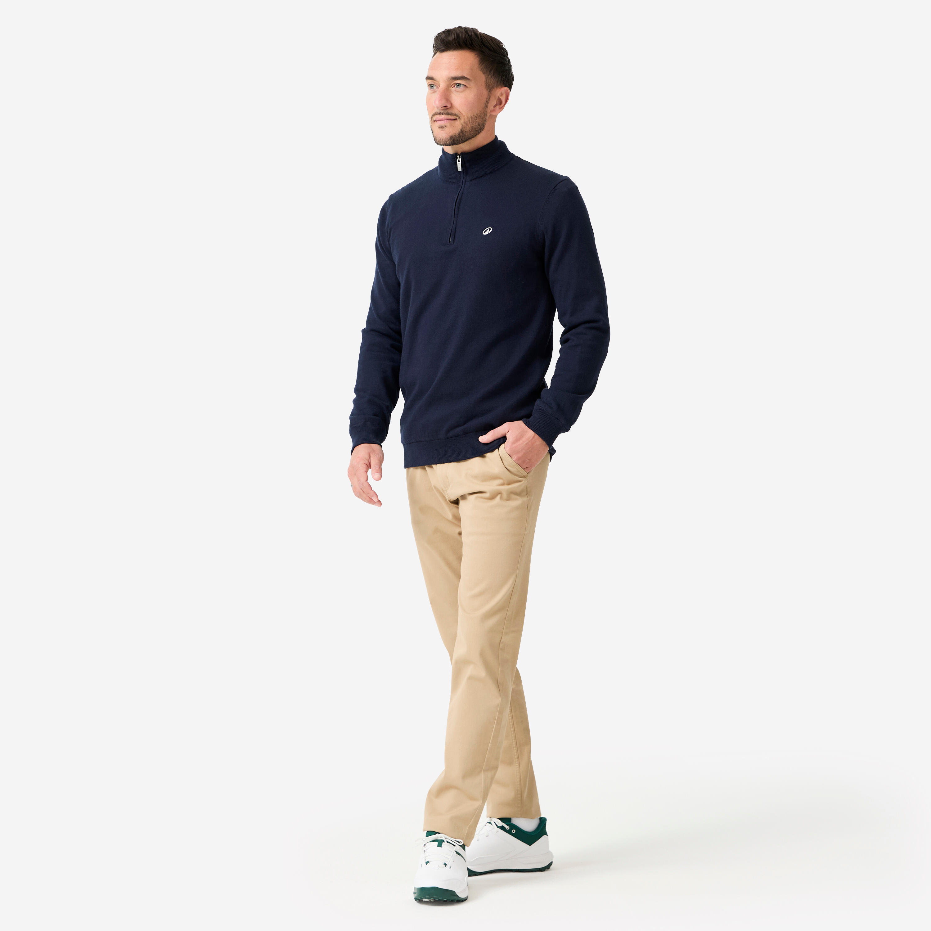 Pull de golf coupe-vent col montant zippé Homme, MW500 bleu marine 2/8