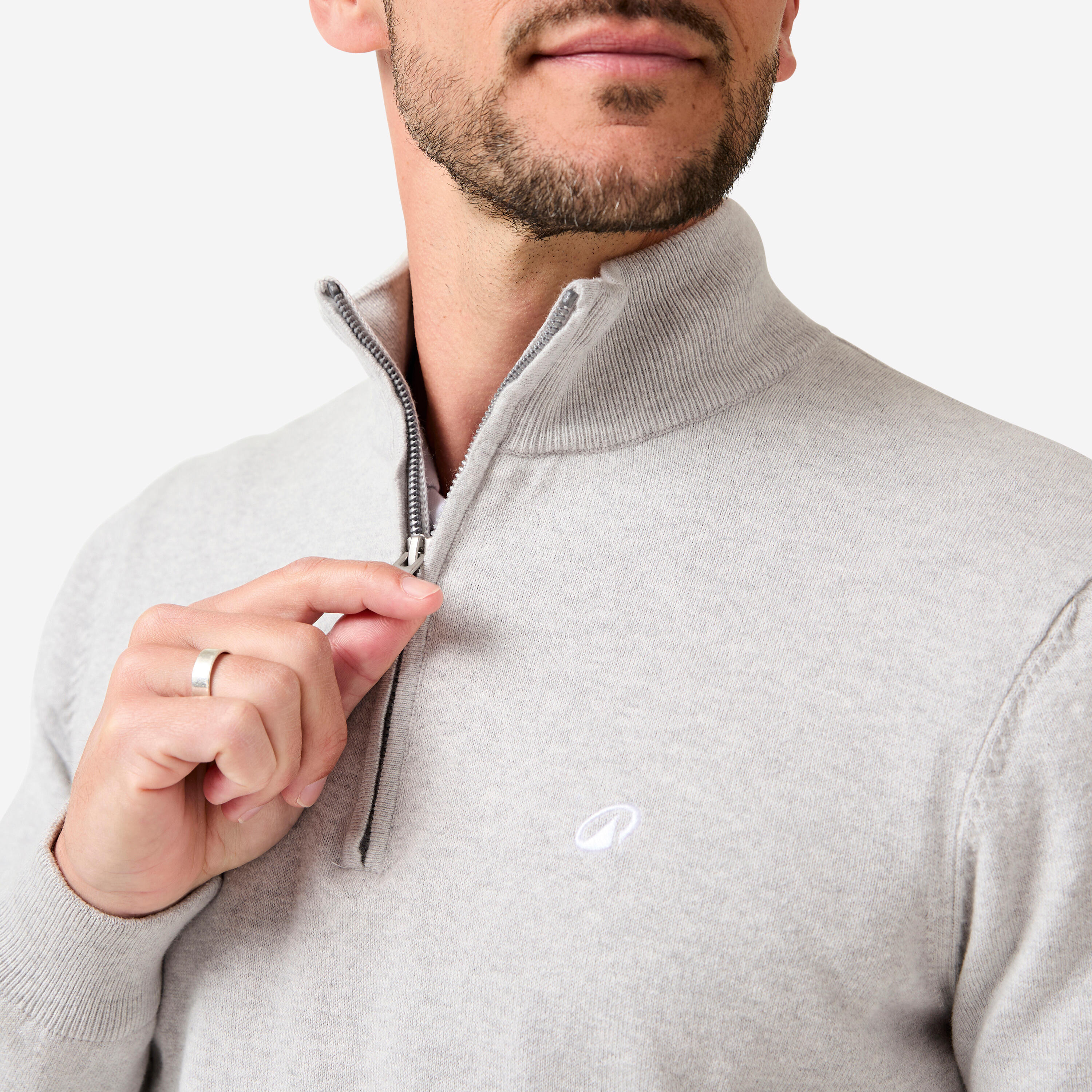 Jersey de golf cortavientos cuello alto con cremallera Hombre, MW500 gris 3/8