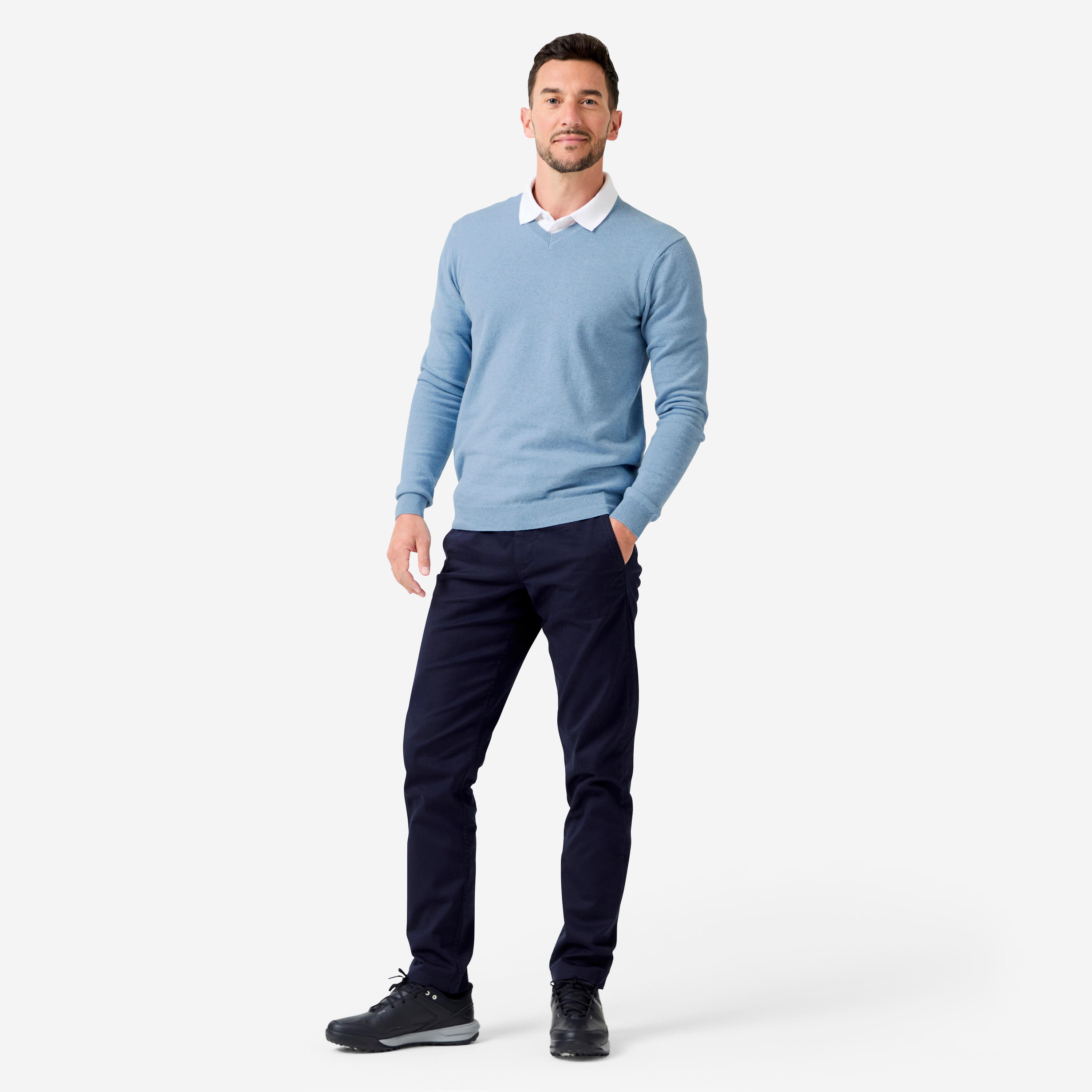 Pull de golf 100% coton col V homme, MW100 bleu 2/7