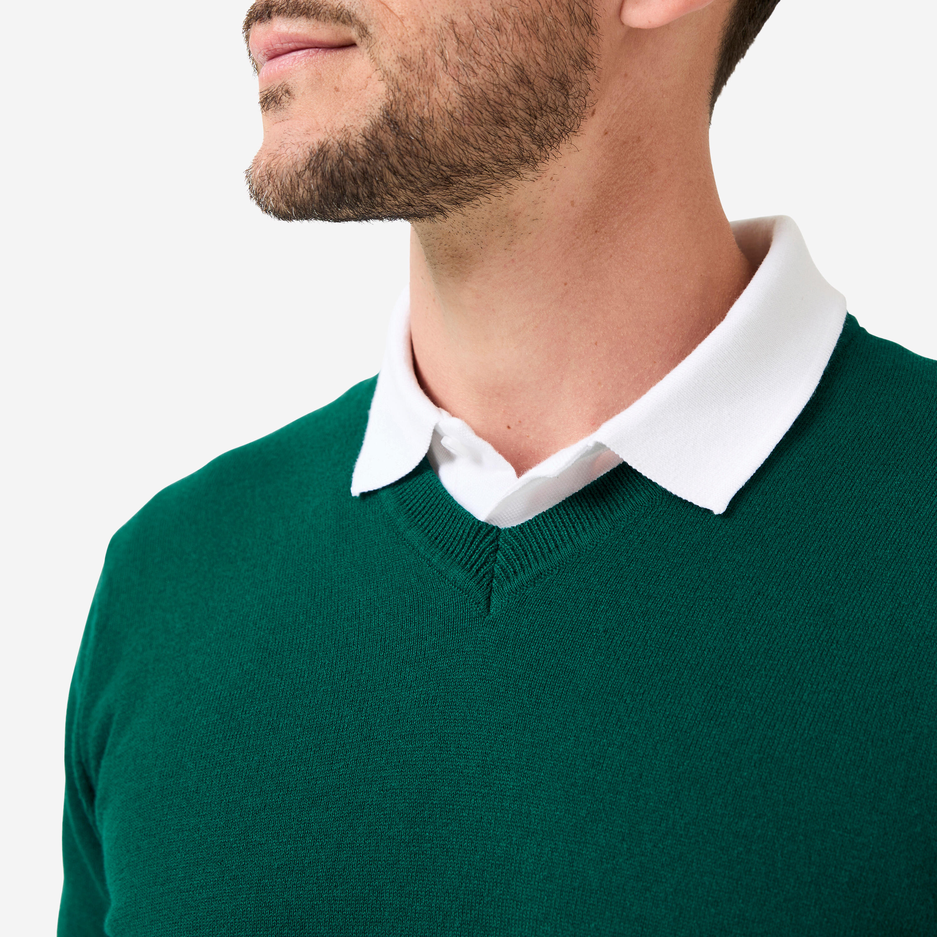 Jersey de golf 100 % algodón cuello V hombre, MW100 verde 3/8