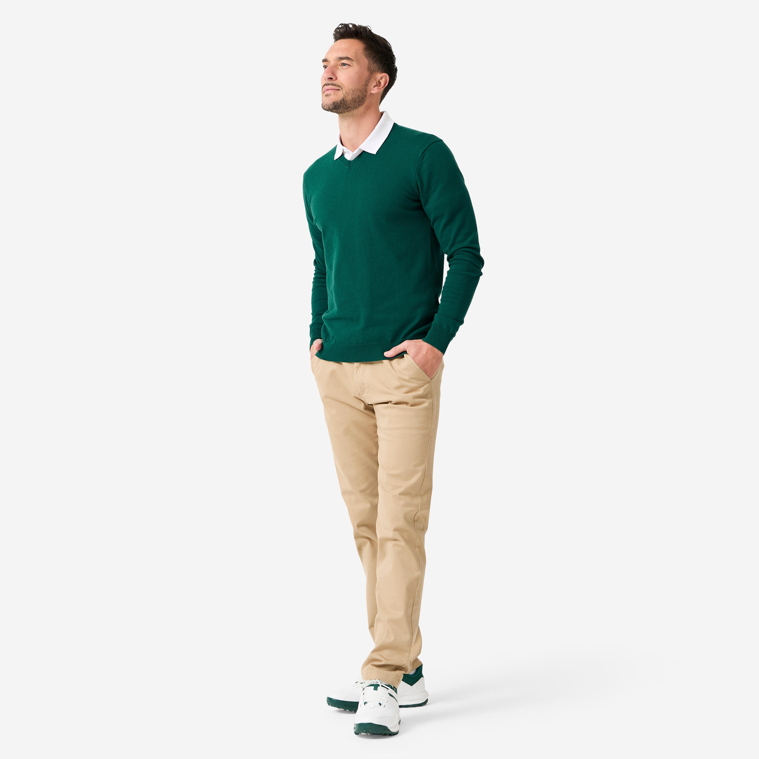 Jersey de golf 100 % algodón cuello V hombre, MW100 verde 2/8