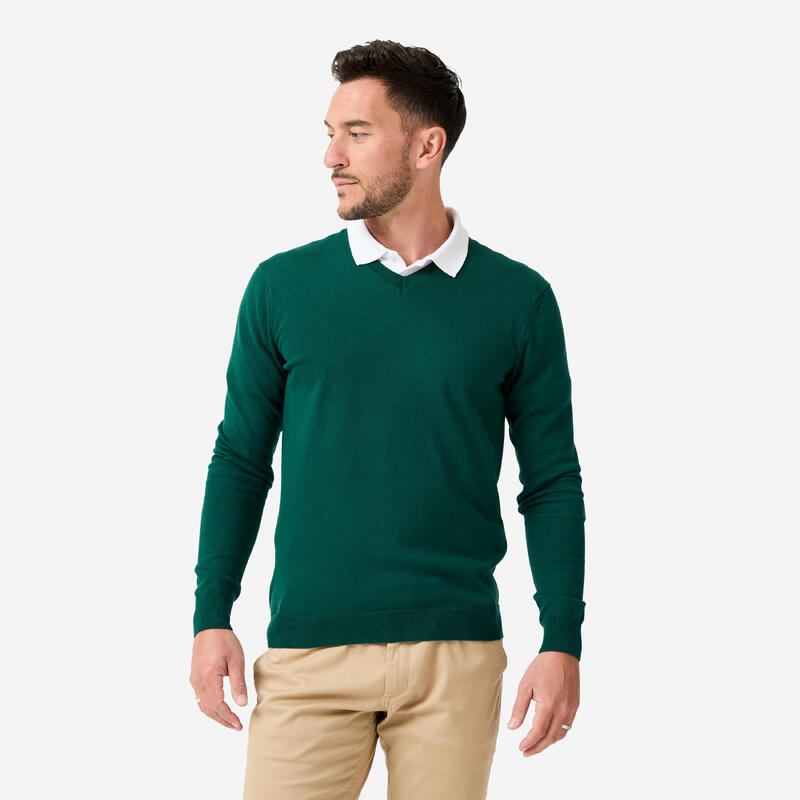 Pulover golf 100% bumbac cu guler în V MW100 Verde Bărbați