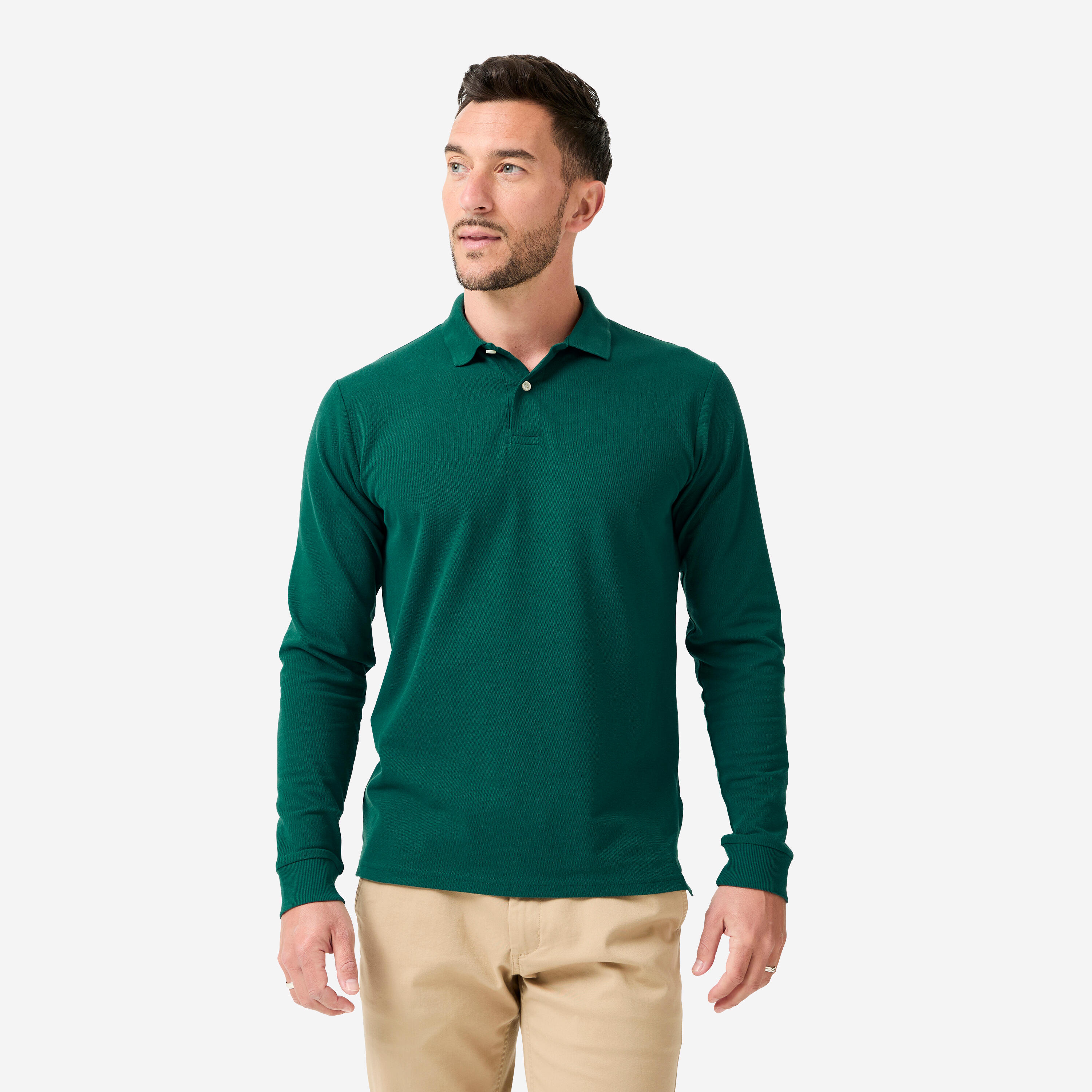 INESIS Poloshirt met lange mouwen CW500 voor heren groen
