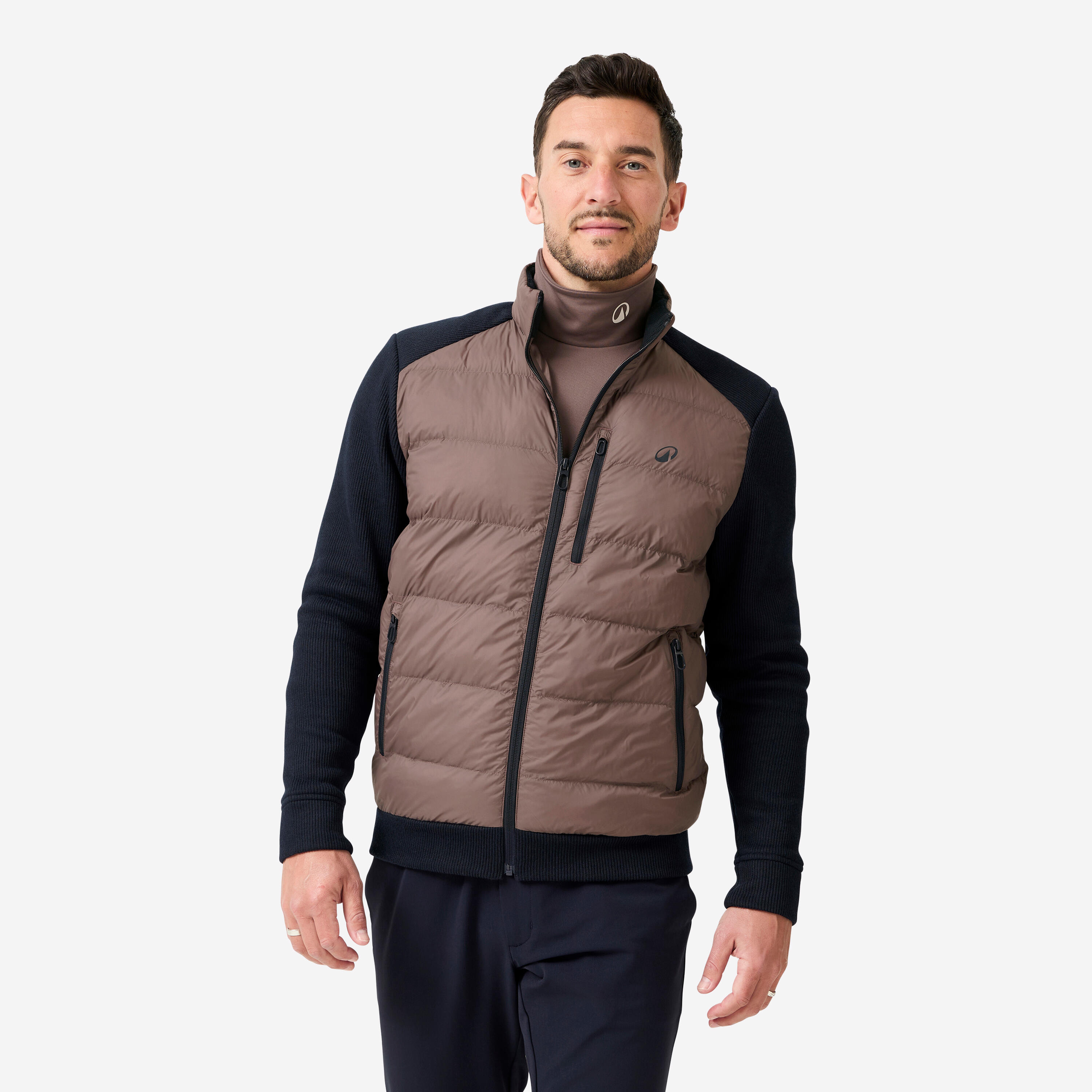 INESIS Pánska hybridná golfová bunda CW900 hnedočierna 2XL