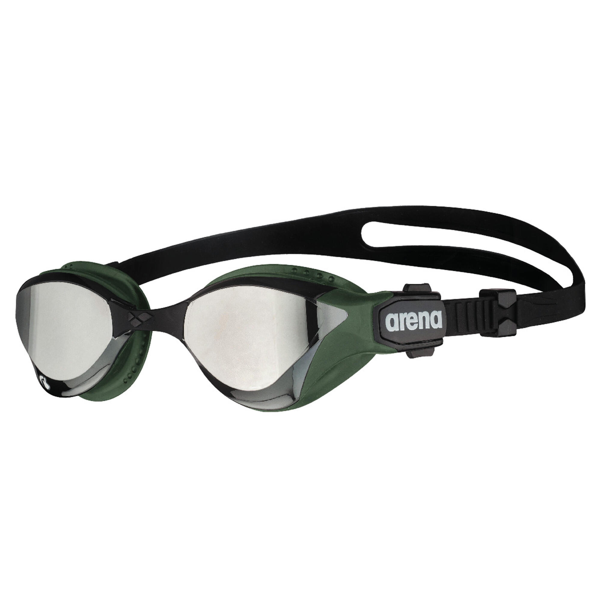 Arena Cobra Tri Swipe Mirror Goggles - Silver Lenses / Army