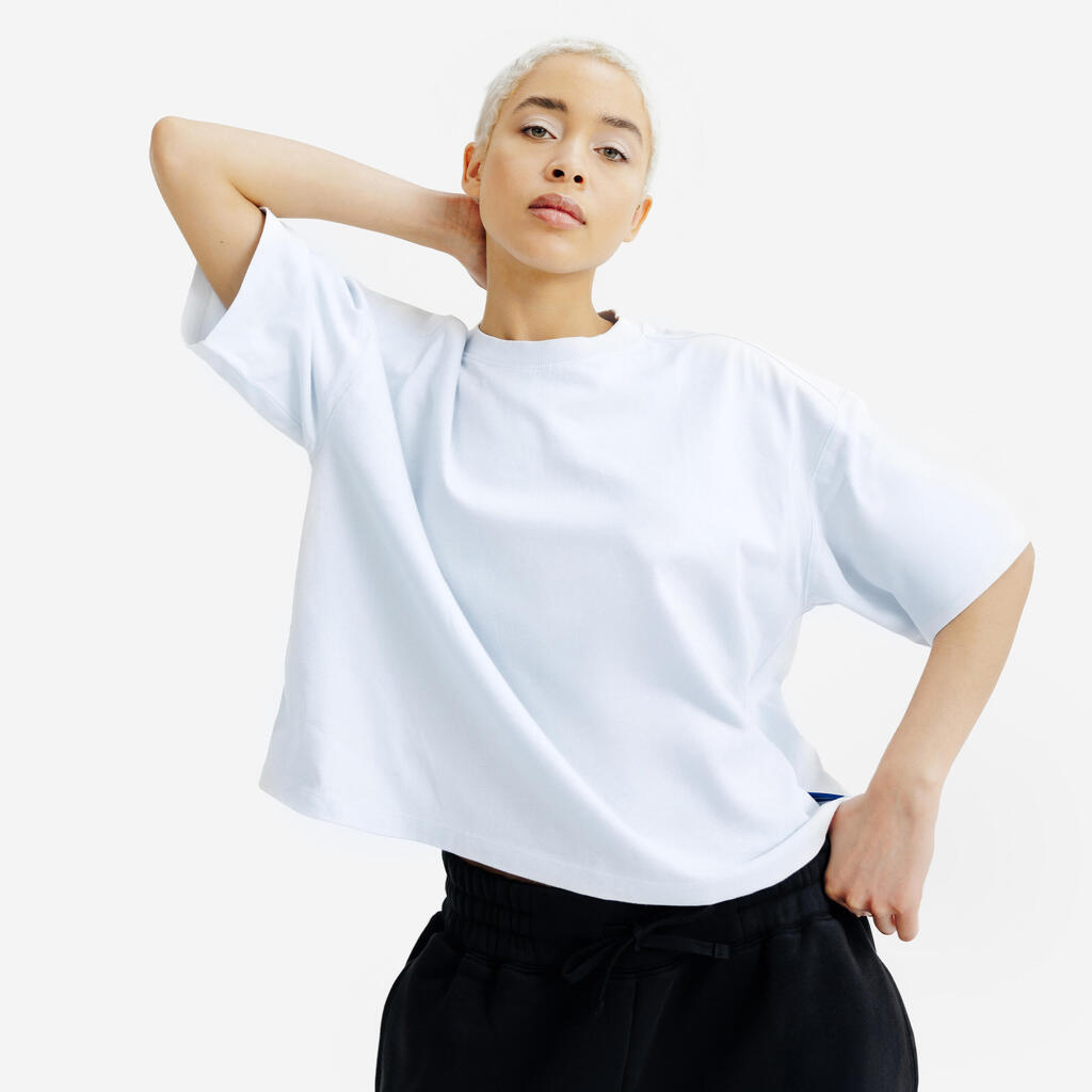 T shirt crop top femme, Elementals, bleu pale