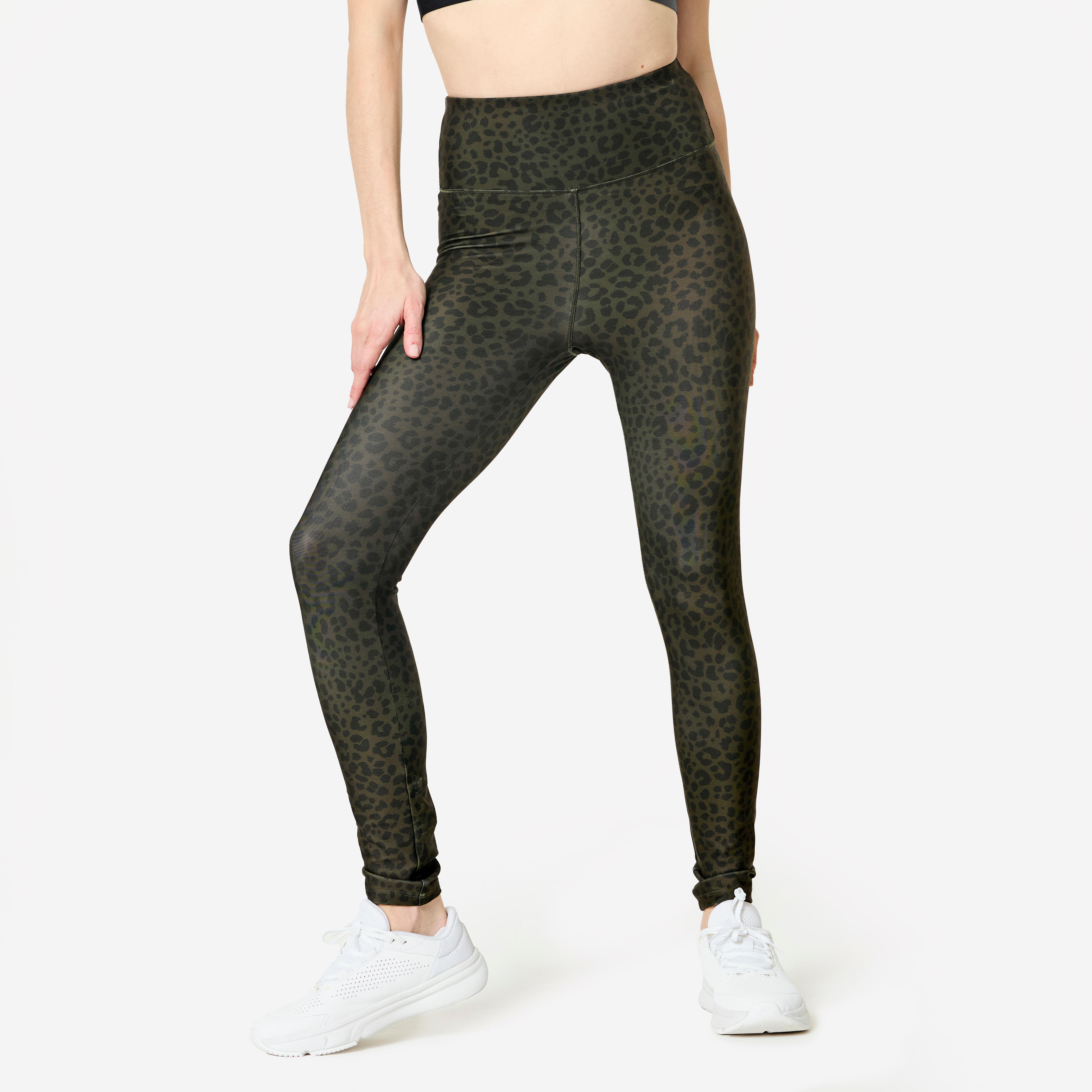 Domyos Leggings Damen hoher Taillenbund – khaki/Leopardenprint | 03608392832963 Domyos Leggings Damen hoher Taillenbund – khaki/Leopardenprint | 03608392832963