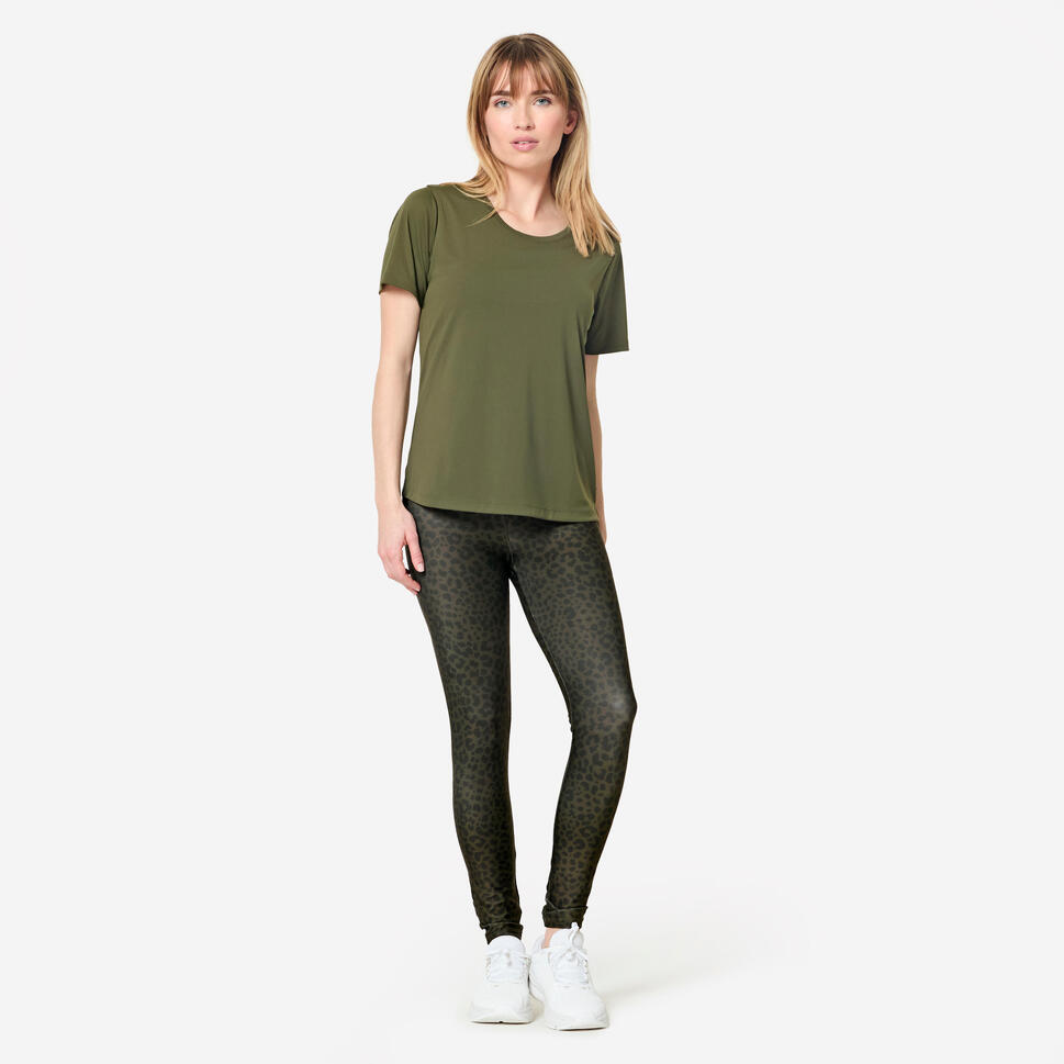 Legginsy fitness damskie Domyos w panterkę khaki
