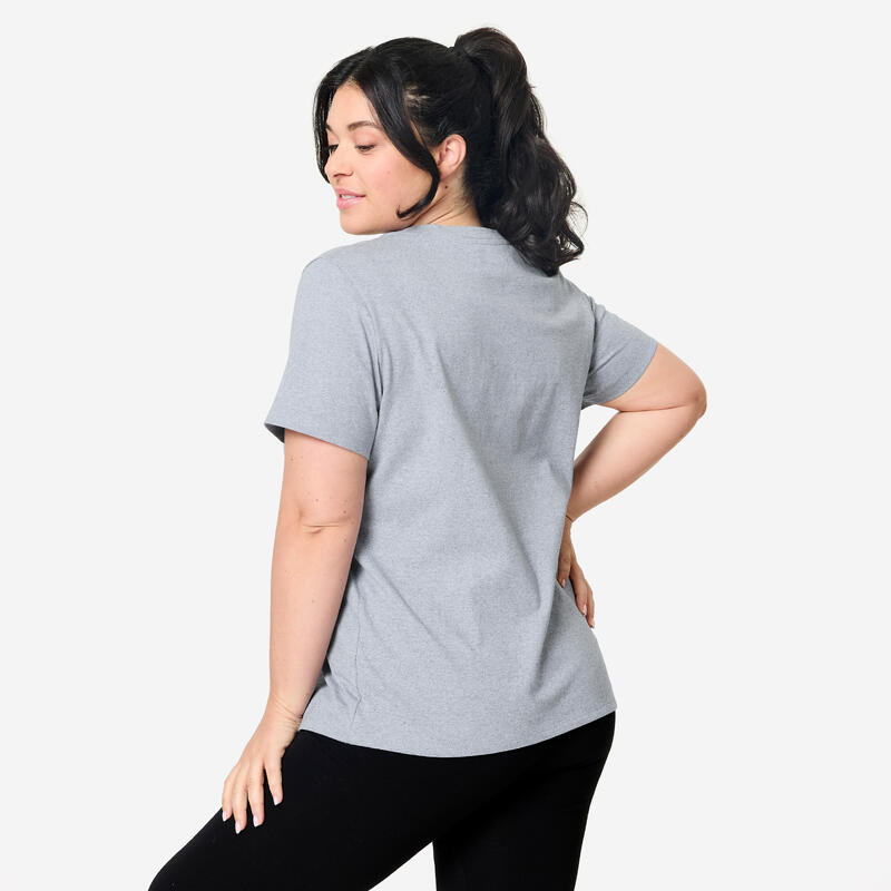 T-shirt fitness femme coton à partir de matière recyclée, bleu
