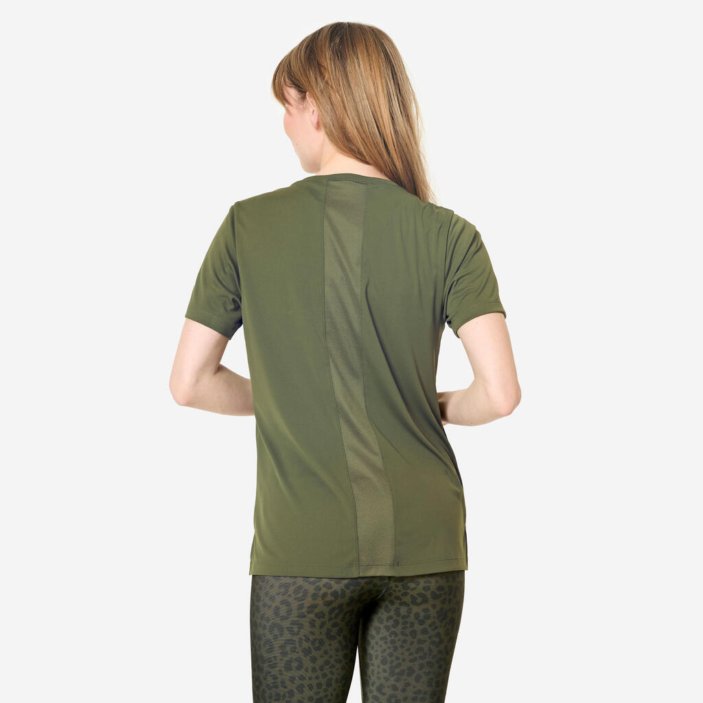 T-shirt fitness manches courtes femme, vert kaki