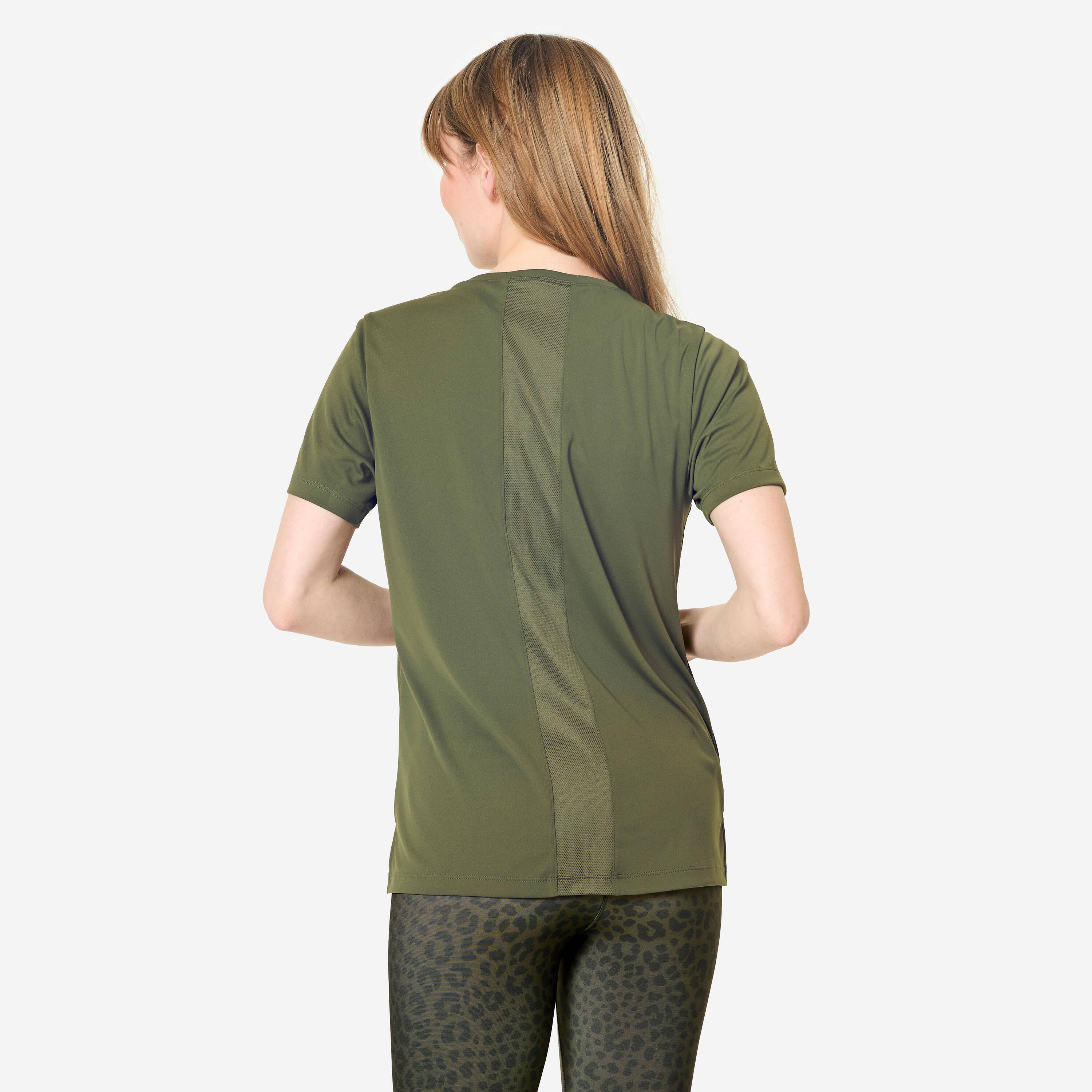 Women's Short-Sleeved Fitness T-Shirt - Khaki Green -  4