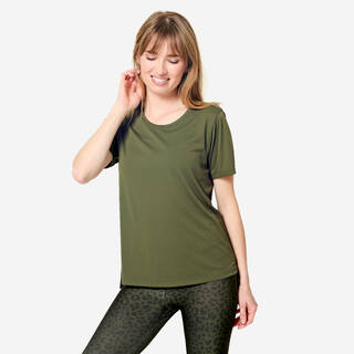 Women's Short-Sleeved Fitness T-Shirt - Khaki Green