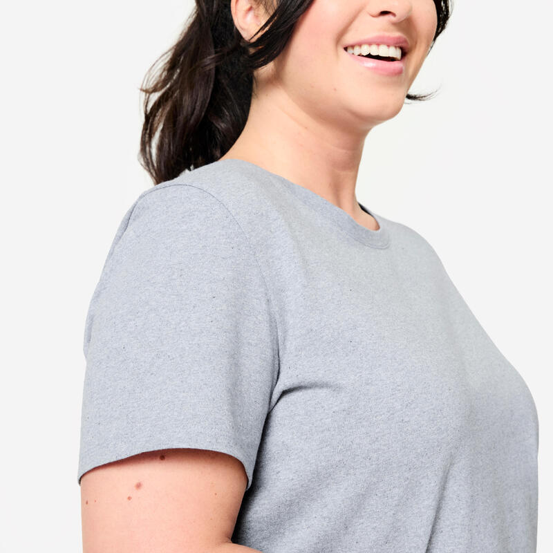 T-shirt fitness femme coton à partir de matière recyclée, bleu