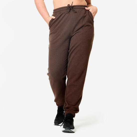 Pantaloni donna palestra 500 regular fit felpati con tasche verdi