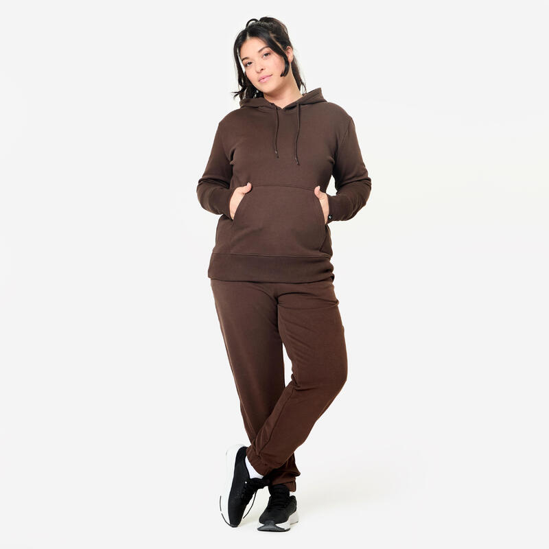 Kadın Pamuklu Kapüşonlu Sweatshirt - Kahverengi
