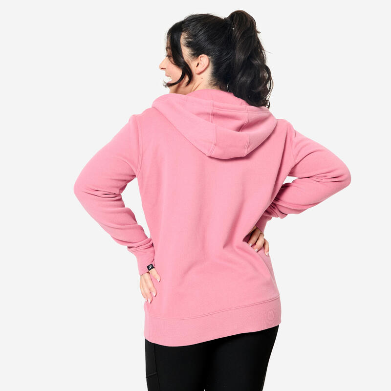 Sweat zippé fitness en molleton femme, vieux rose