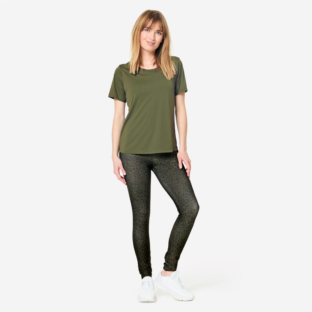 T-shirt fitness manches courtes femme, vert kaki