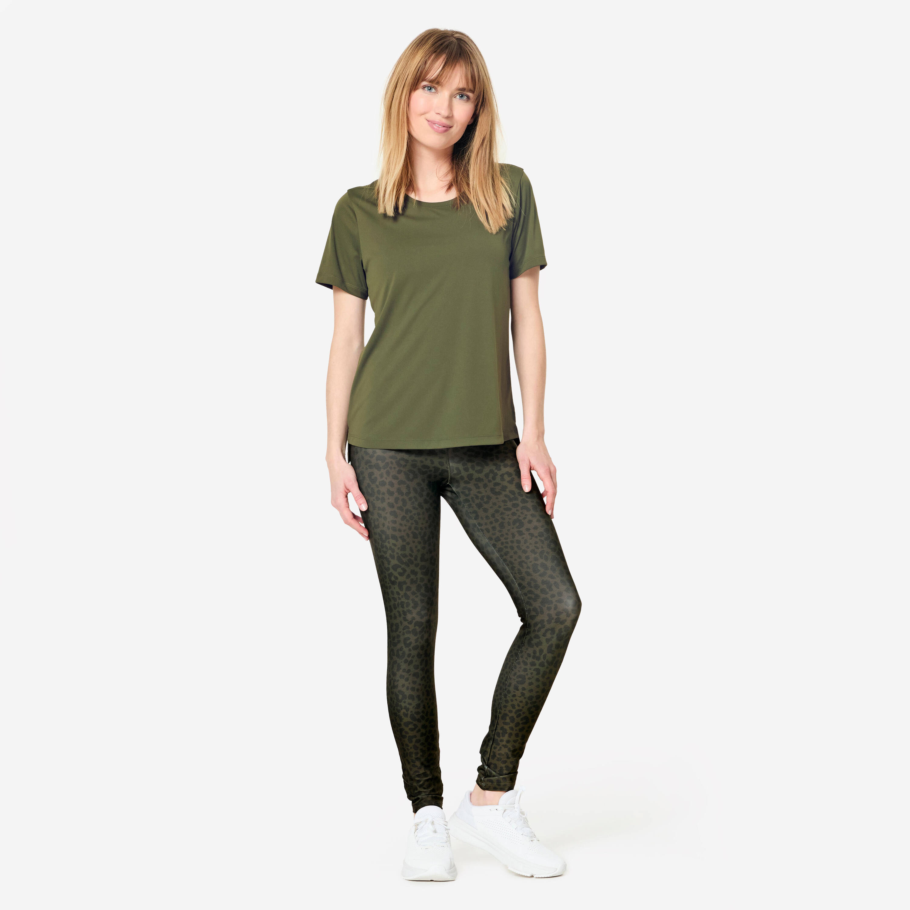 Women's Short-Sleeved Fitness T-Shirt - Khaki Green -  3